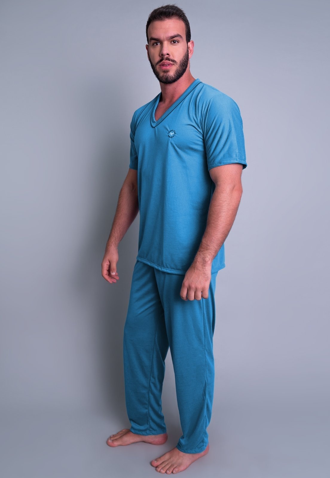 Imagem principal Pijama Longo MVB Modas Manga Curta E Calça Comprida Adulto Claro Mvb Modas azul