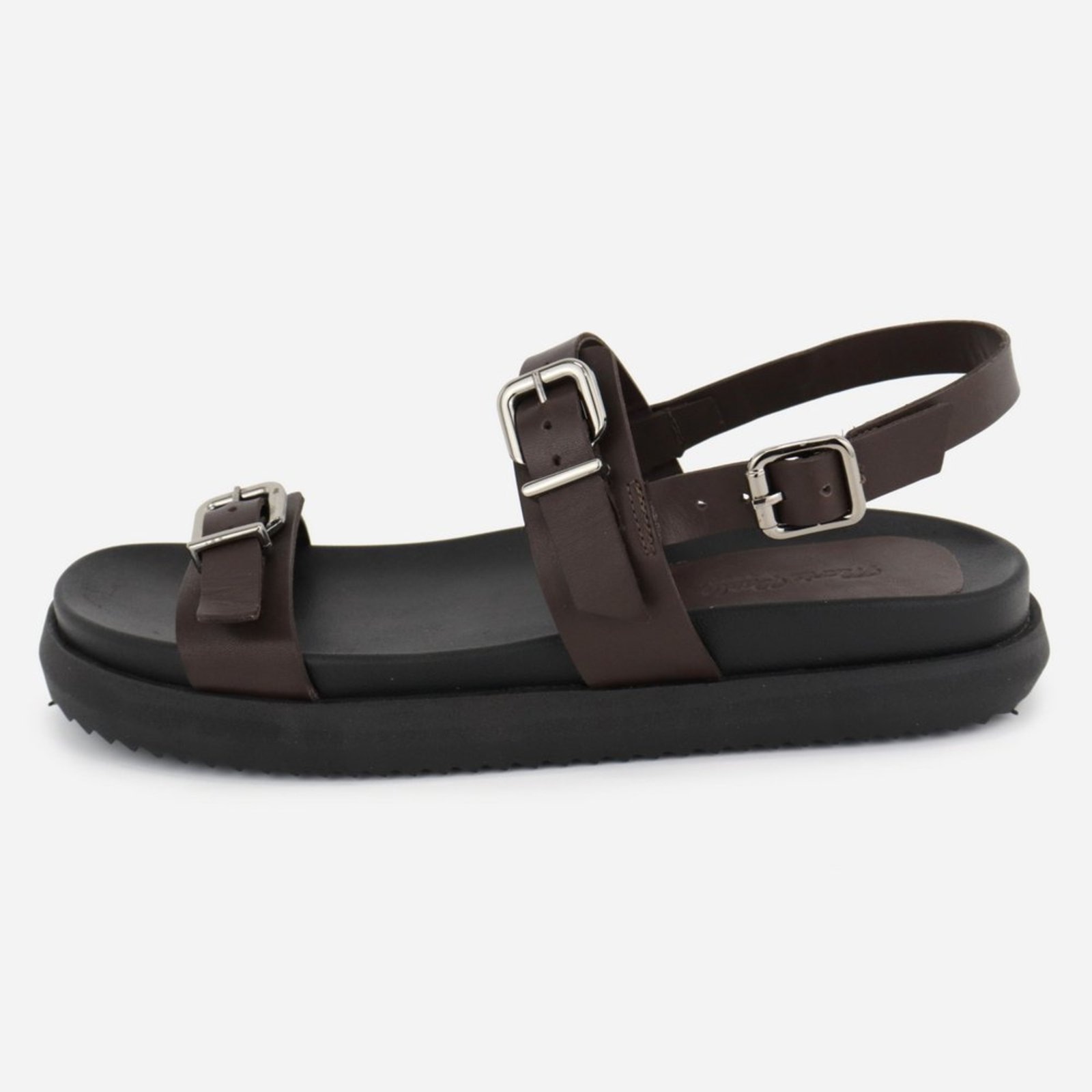 Imagem principal Sandália Fivela Fechamento Confort Solado Maria Paula Couro Rasteiria MARIA PAULA café