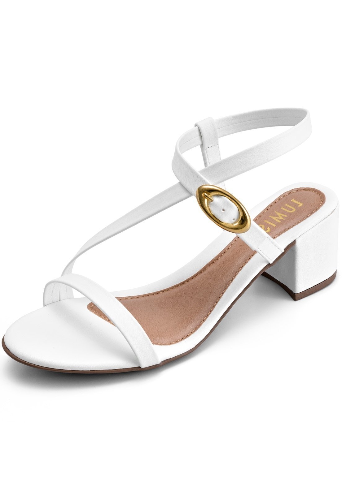 Imagem principal Sandália Feminina Lumiss Salto Baixo Bloco Confortável Bico Redondo Fivela LUMISS branco
