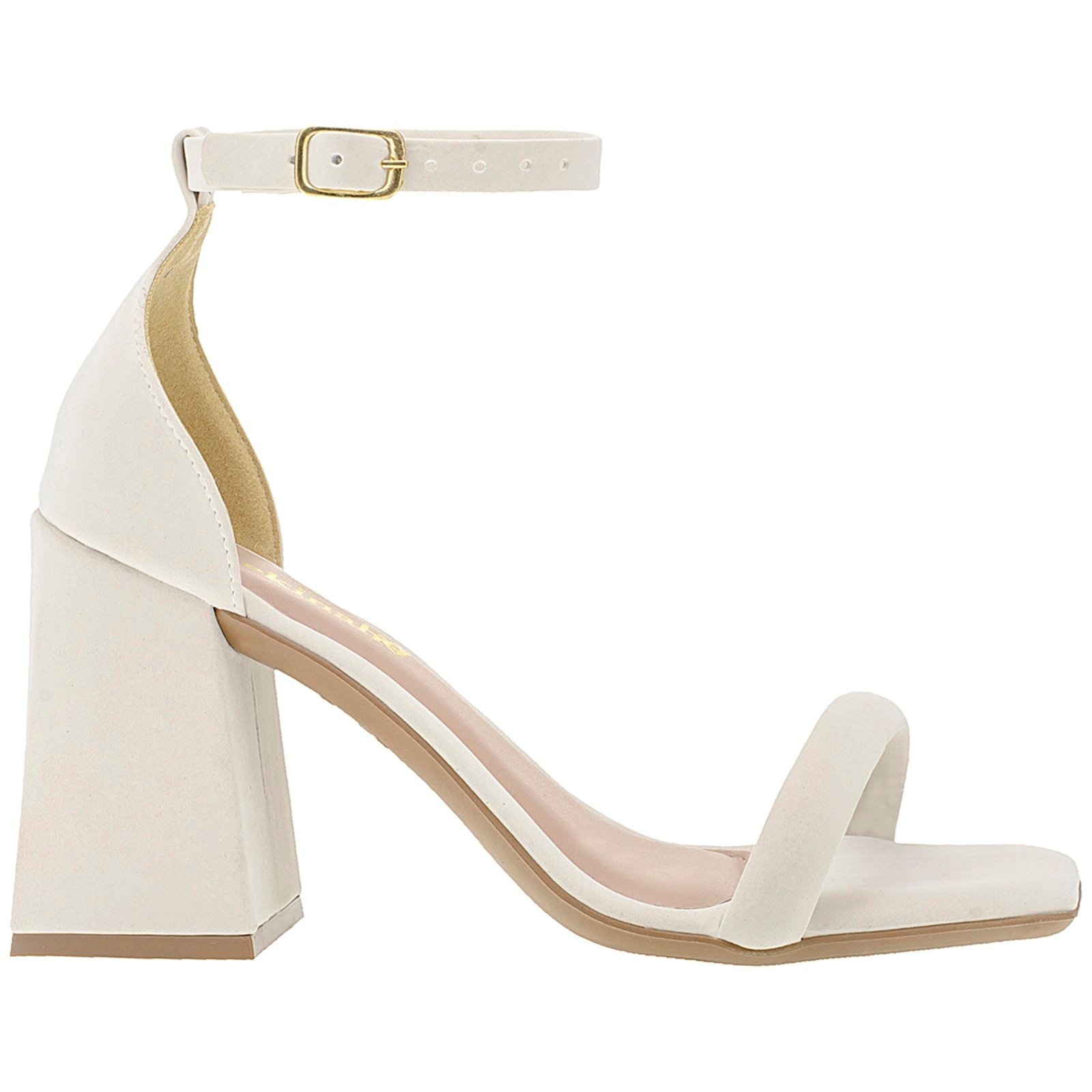 Imagem principal Salto Feminino Sandália Saltinho Bloco Quadrado Geométrico Shekinah Casual Moderna Macia Moda Off White Shekinah off-white white