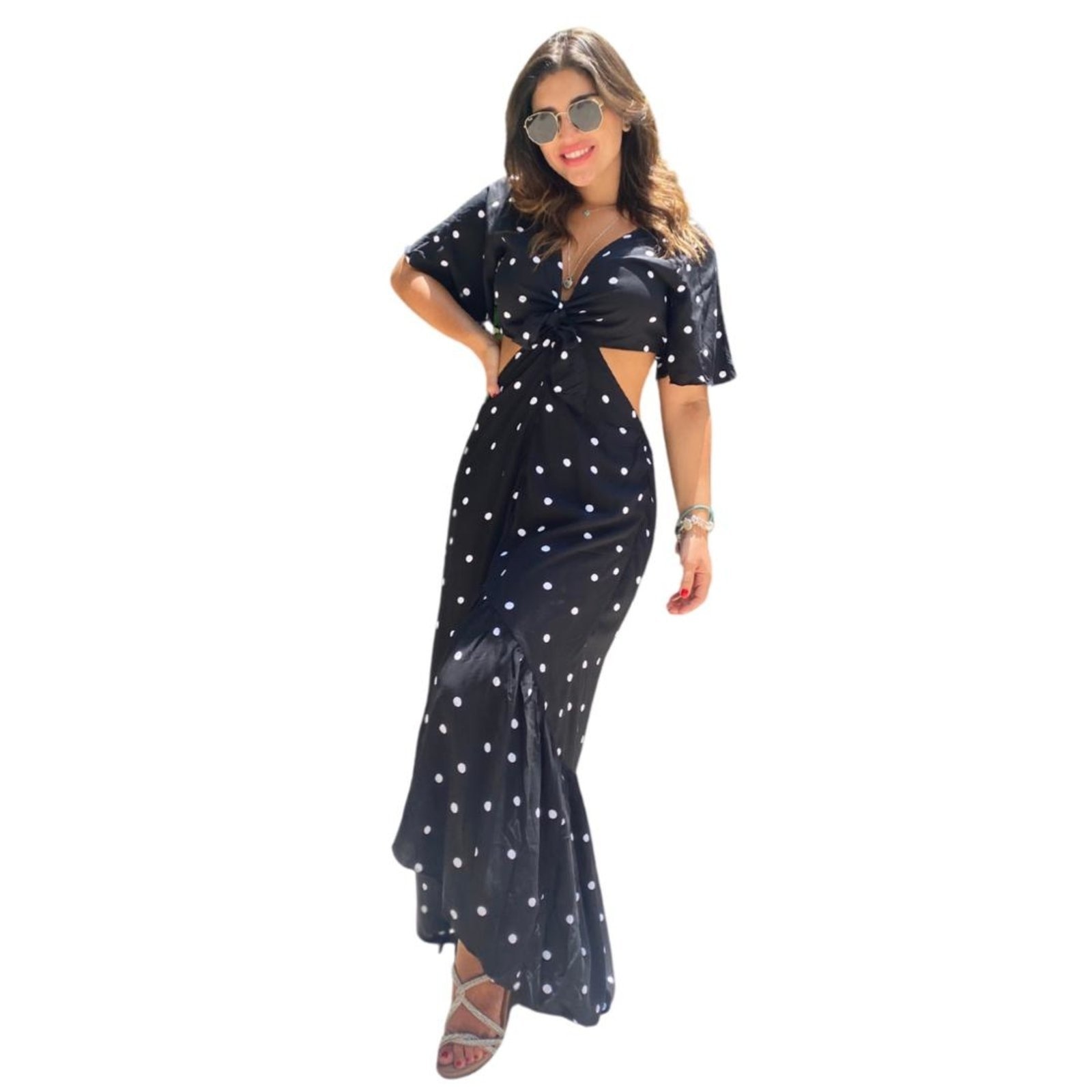 Imagem principal Vestido Abertura Laço Poá Cia do Vestido preto