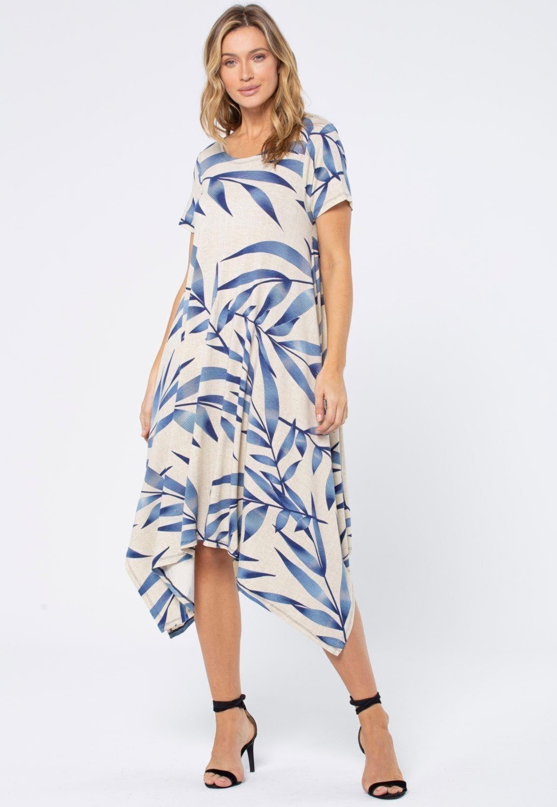 Imagem principal Vestido Saruel Amazonia Vital Malha Manga Curta com Fendas nas Laterais Bambu Amazonia Vital azul/estampado/azul