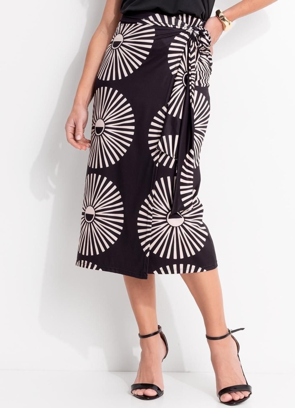 Imagem principal Saia Em Malha Fria Geométrico Bicolor Quintess preto