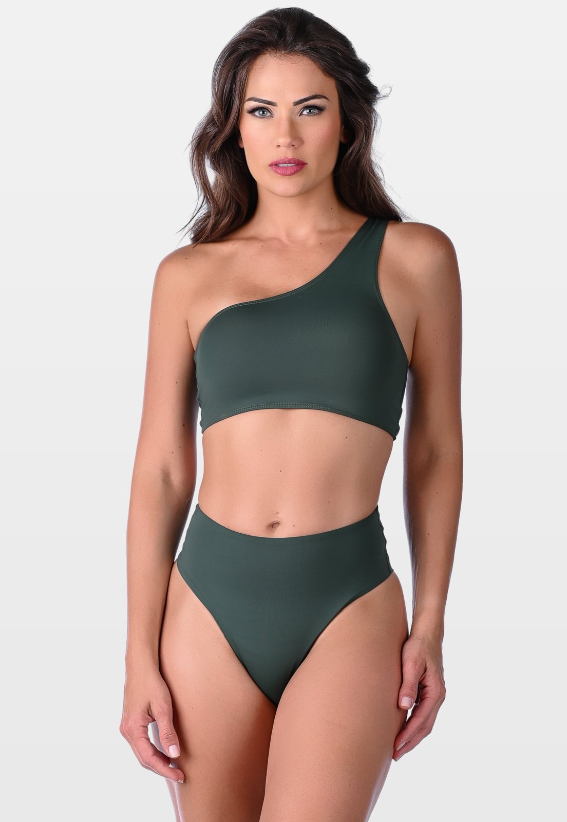 Imagem principal Biquíni Summer Soul Um Ombro Só Sem Bojo Fio Dental Duplo Cintura Alta Escuro Summer Soul verde