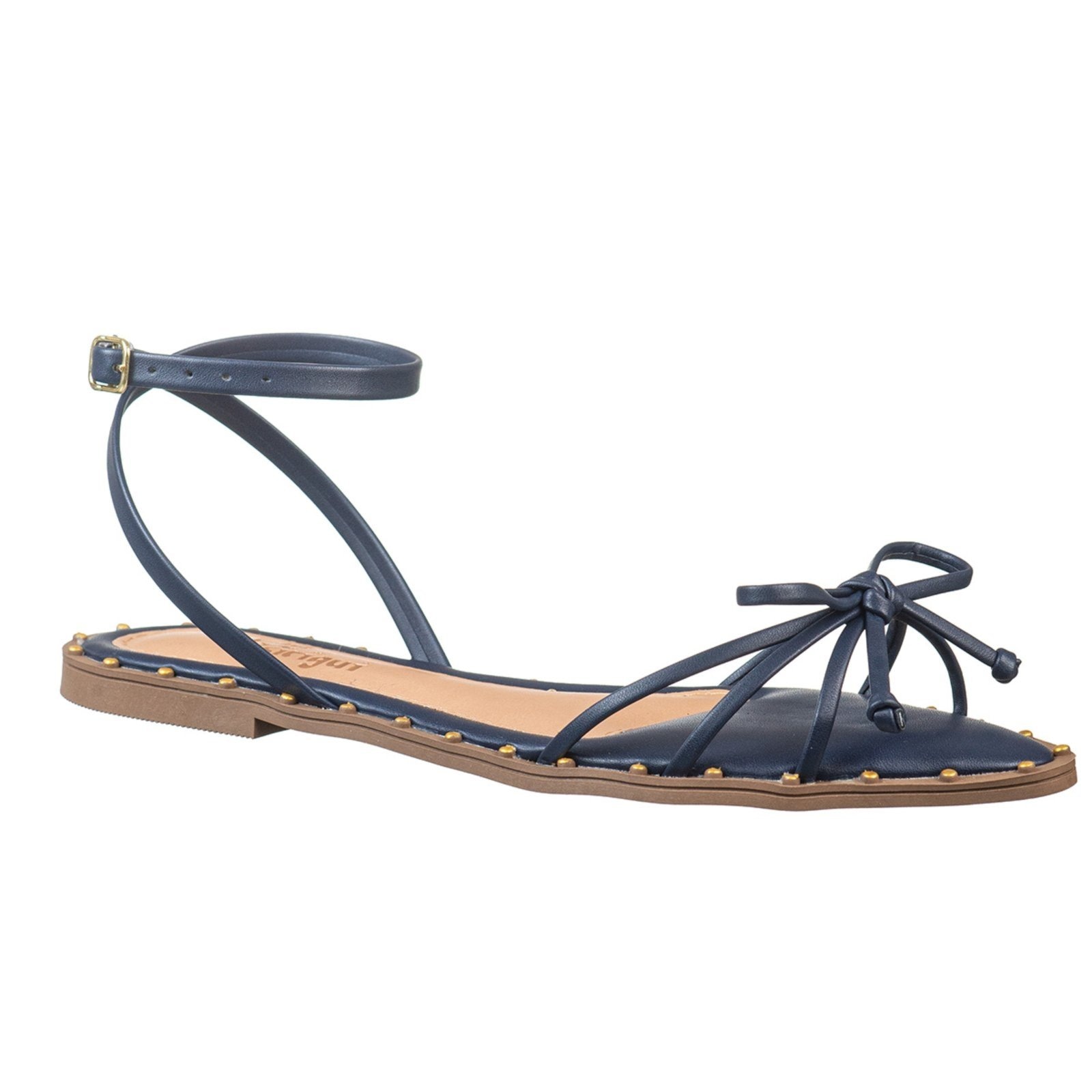 Imagem principal Sandália Fem Rasteira Laço Tiras Finas Bico Folha Via Birigui VB Calçados azul