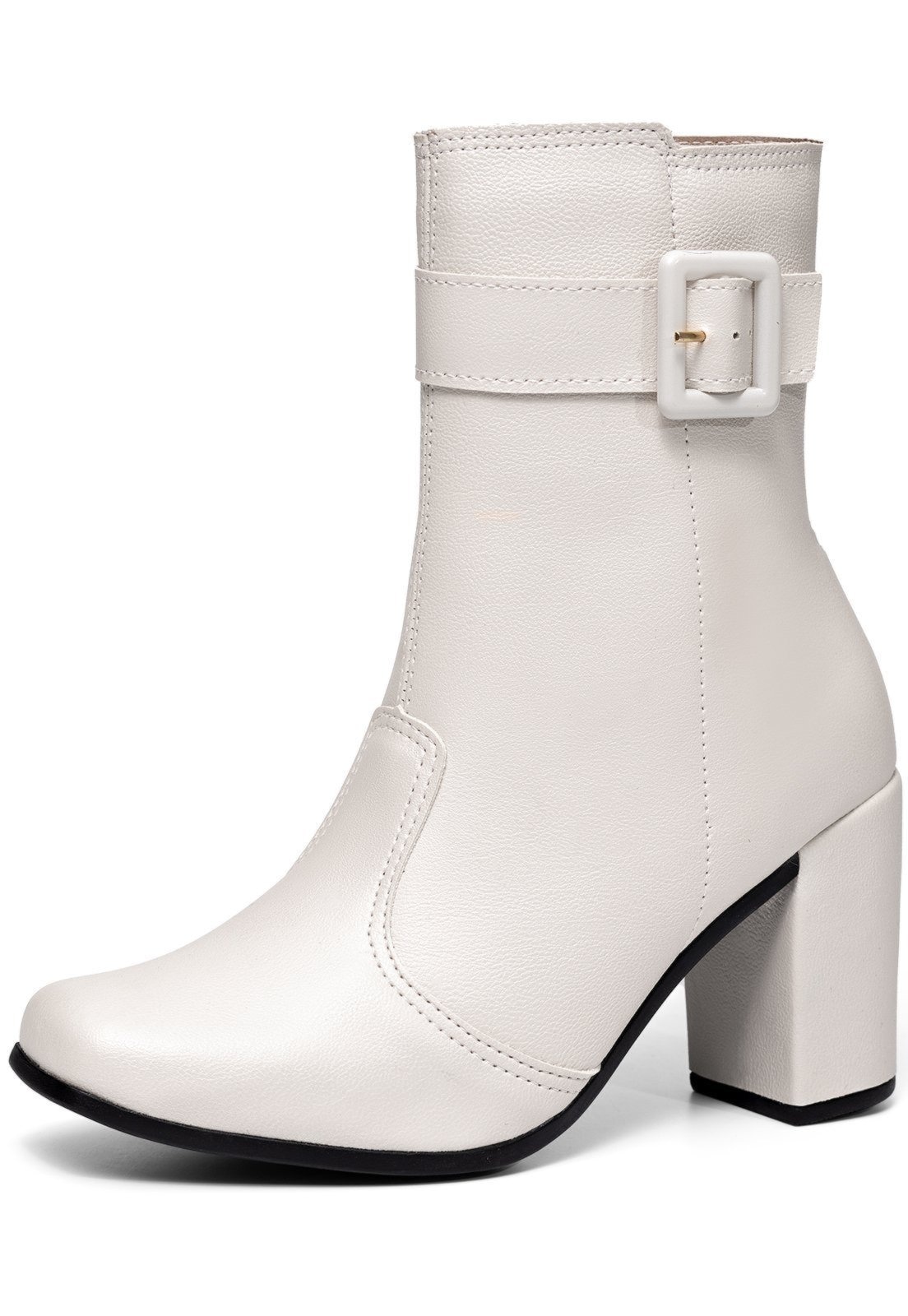 Imagem principal Bota Feminina Lumiss Confortável Cano Médio Salto Alto Bloco Fivela Bico Quadrado Off White LUMISS off-white white