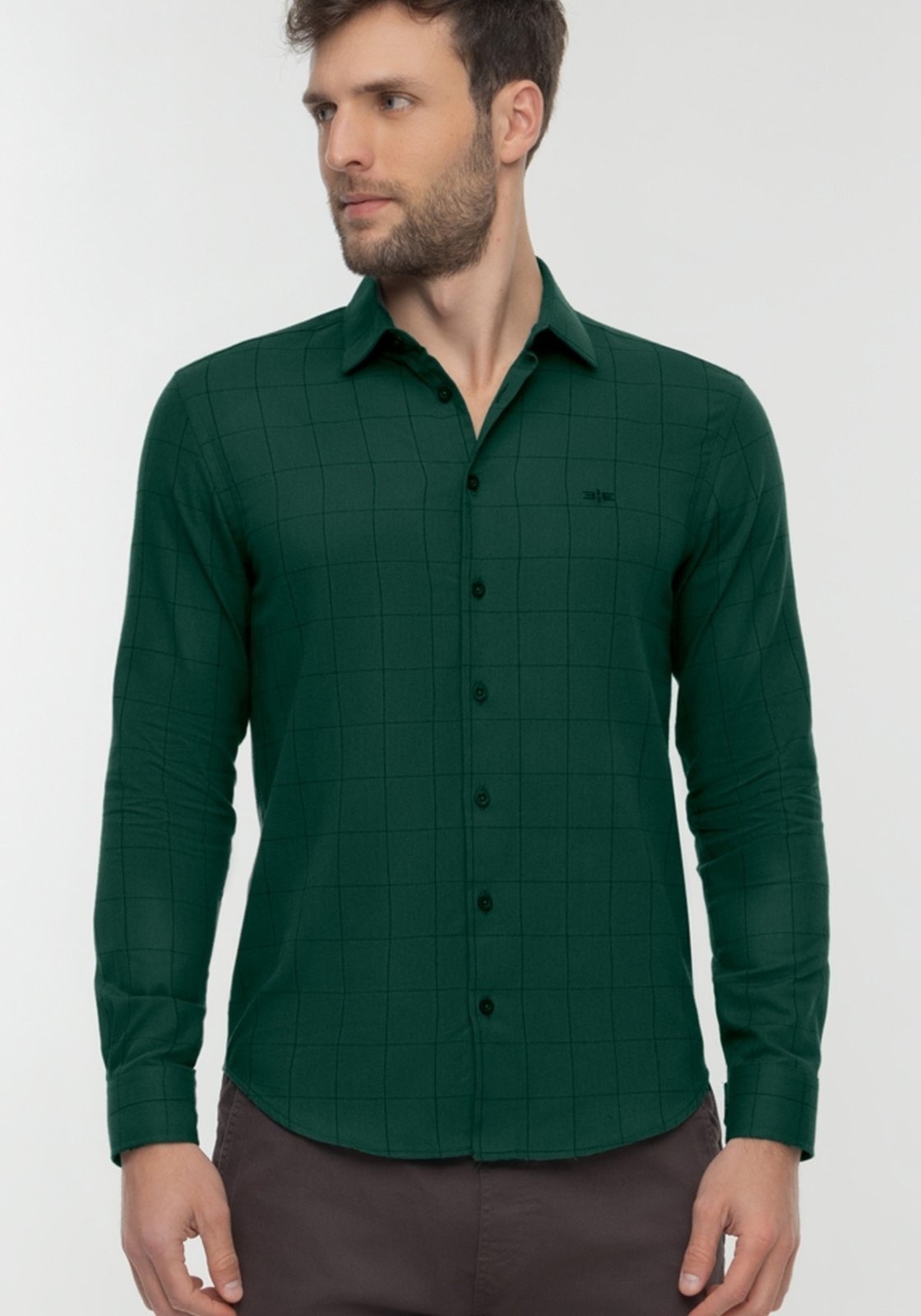 Imagem principal Camisa Slim Fit Masculina De Mangas Longas Em Tecido Flanela Hangar 33 verde