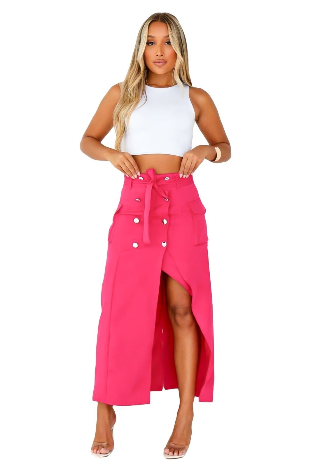 Imagem principal Saia Midi YWC ind Alfaiataria Cargo Cós Alto Detalhe Bolso Com Botões frontais YWC ind pink