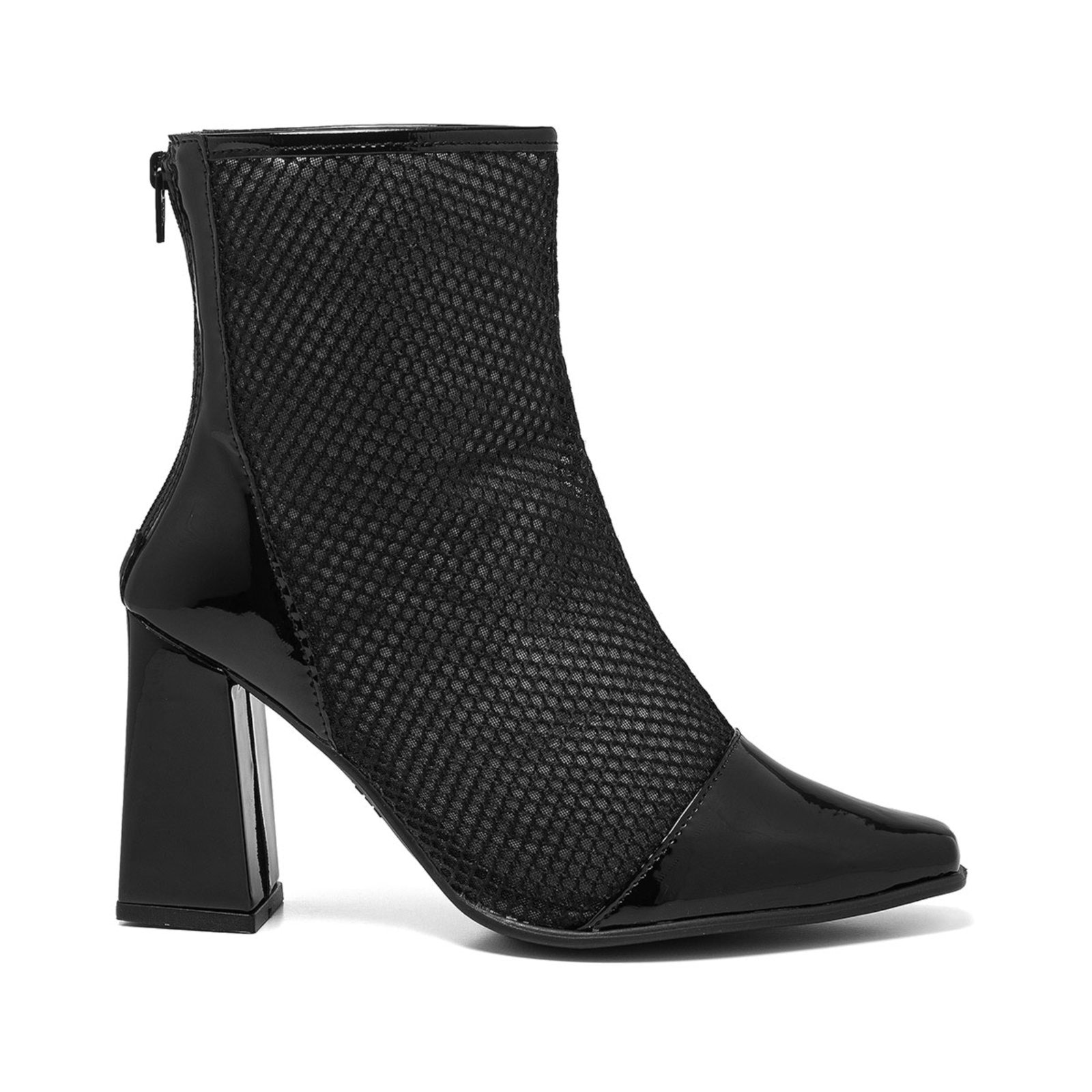 Imagem principal Bota Feminina Stessy Shoes Tela Cano Curto Bico Quadrado Confortável Verniz Stessy Shoes preto