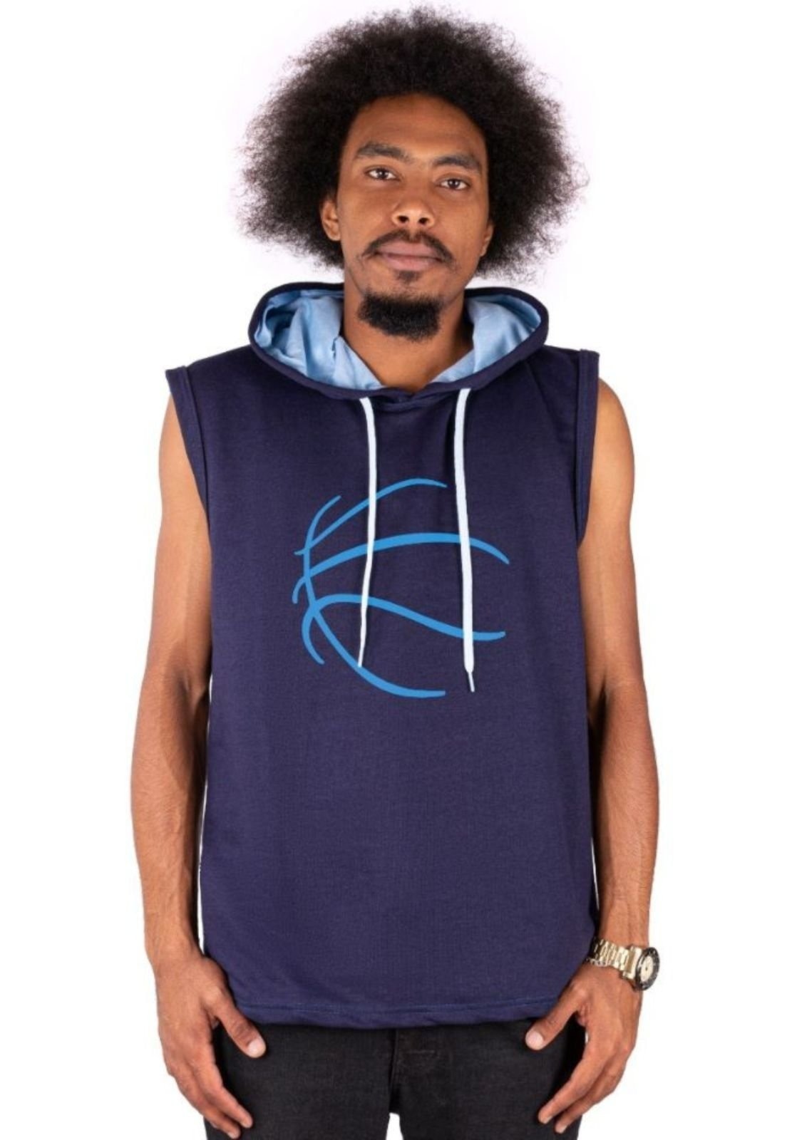 Imagem principal Blusa Regata Moletom Relaxado Cavada Com Touca Fechado Escuro Relaxado azul/azul marinho azul