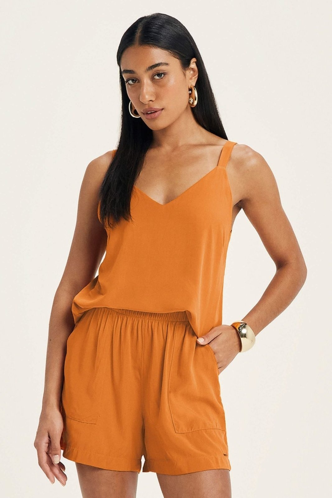 Imagem principal Short Feminino Tecido Viscose Com Bolsos Marialícia Marialícia laranja