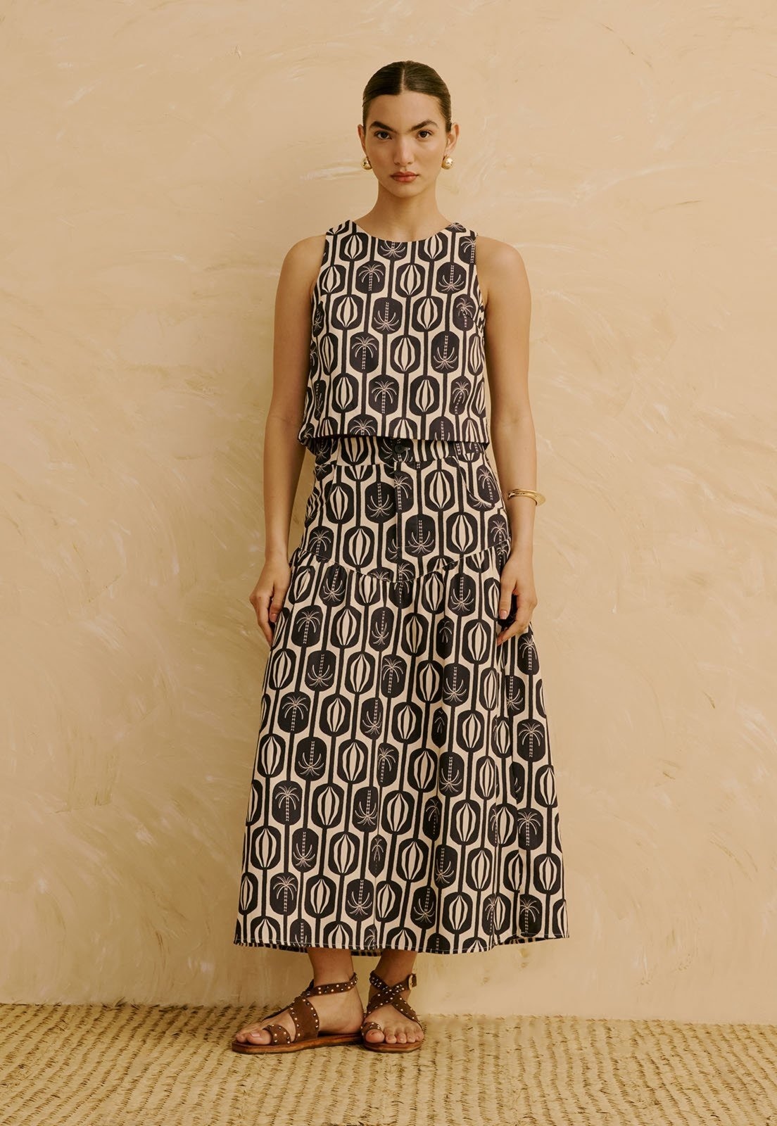 Imagem principal Saia Maxi Midi com Detalhe Franzido Estampada Cacau Palmer CaCay azul