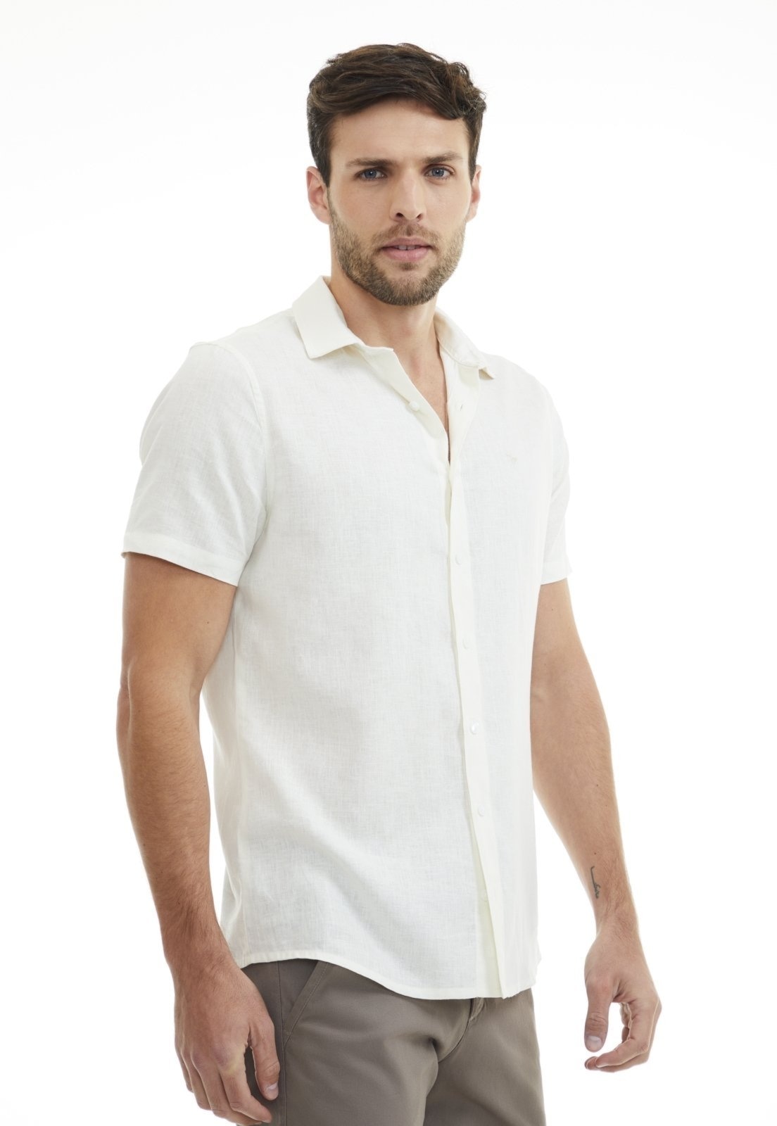 Imagem principal Camisa Linho Traymon Slim Manga Curta Off White Traymon off-white white