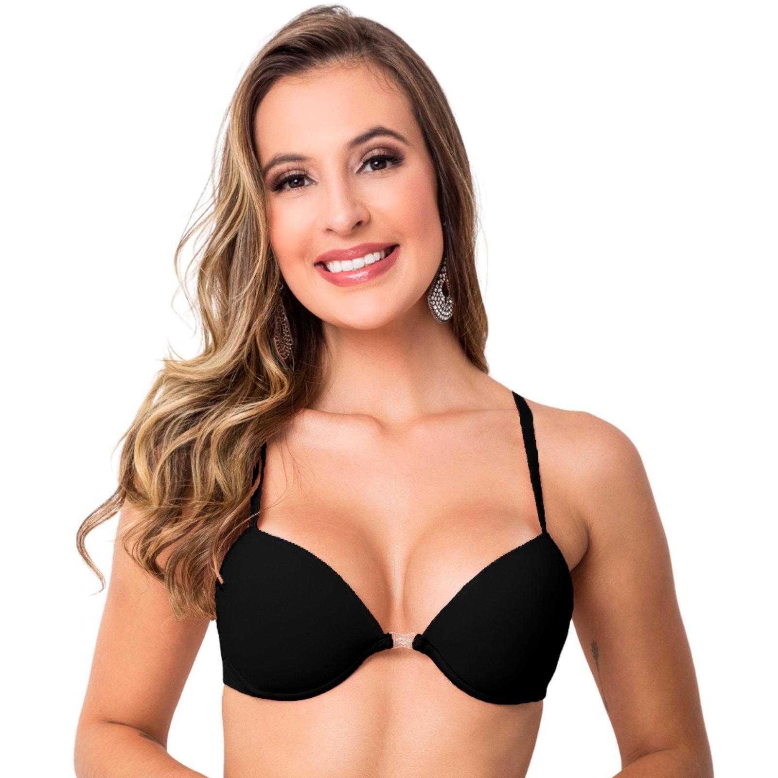 Imagem principal Sutiã Nadador Gabi Lingerie Com Bojo Microfibra Alças Reguláveis Fecho Frontal Reforçado Soutien Confortavel Gabi Lingerie preto