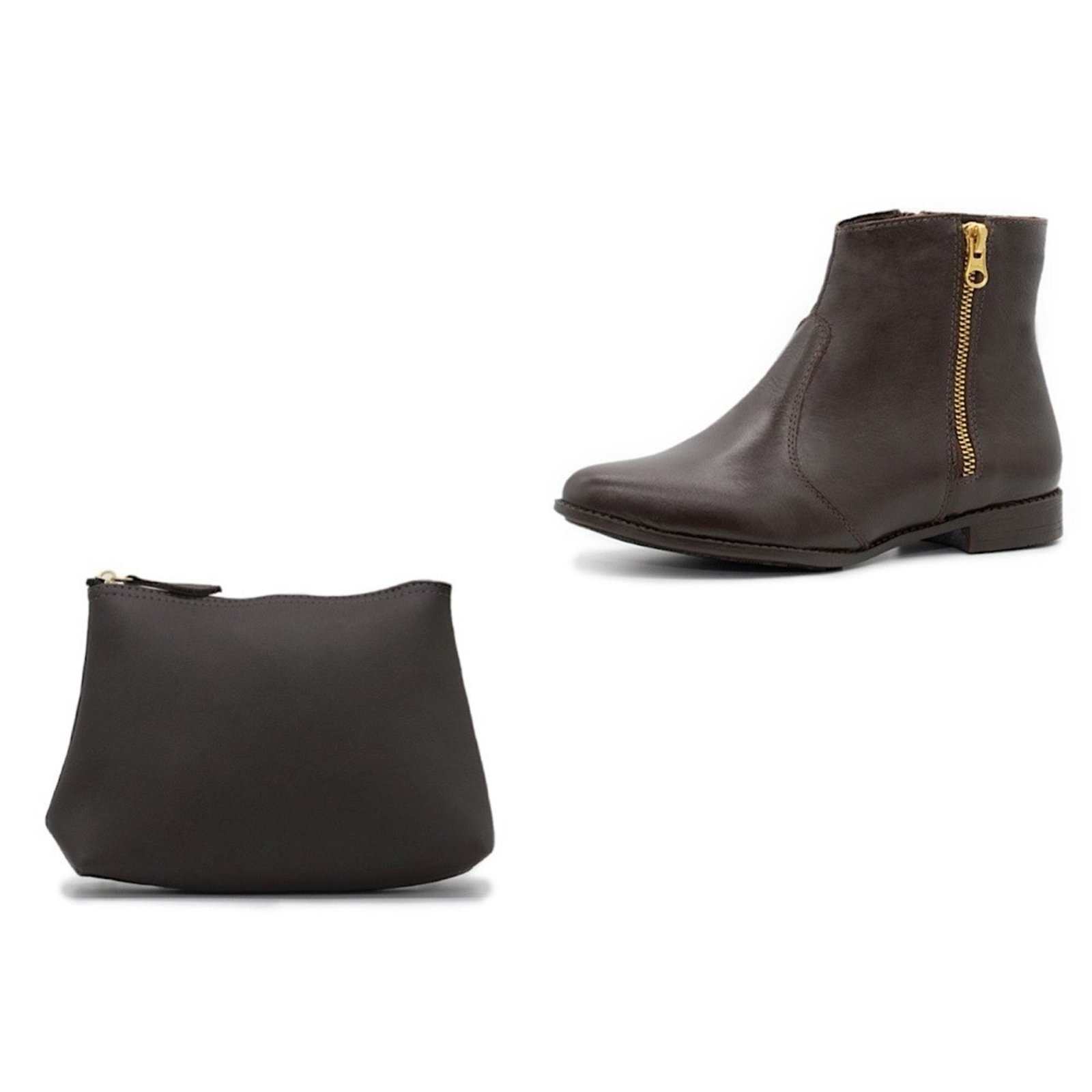 Imagem principal Kit Bota Feminina de Couro Ziper com Necesserie TELLINI STORE café