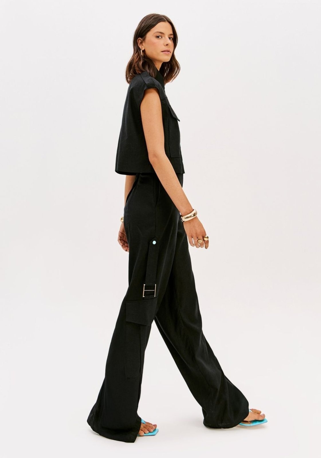 Imagem principal Calça Full Length Cintura Alta Com Linho Lança Perfume preto