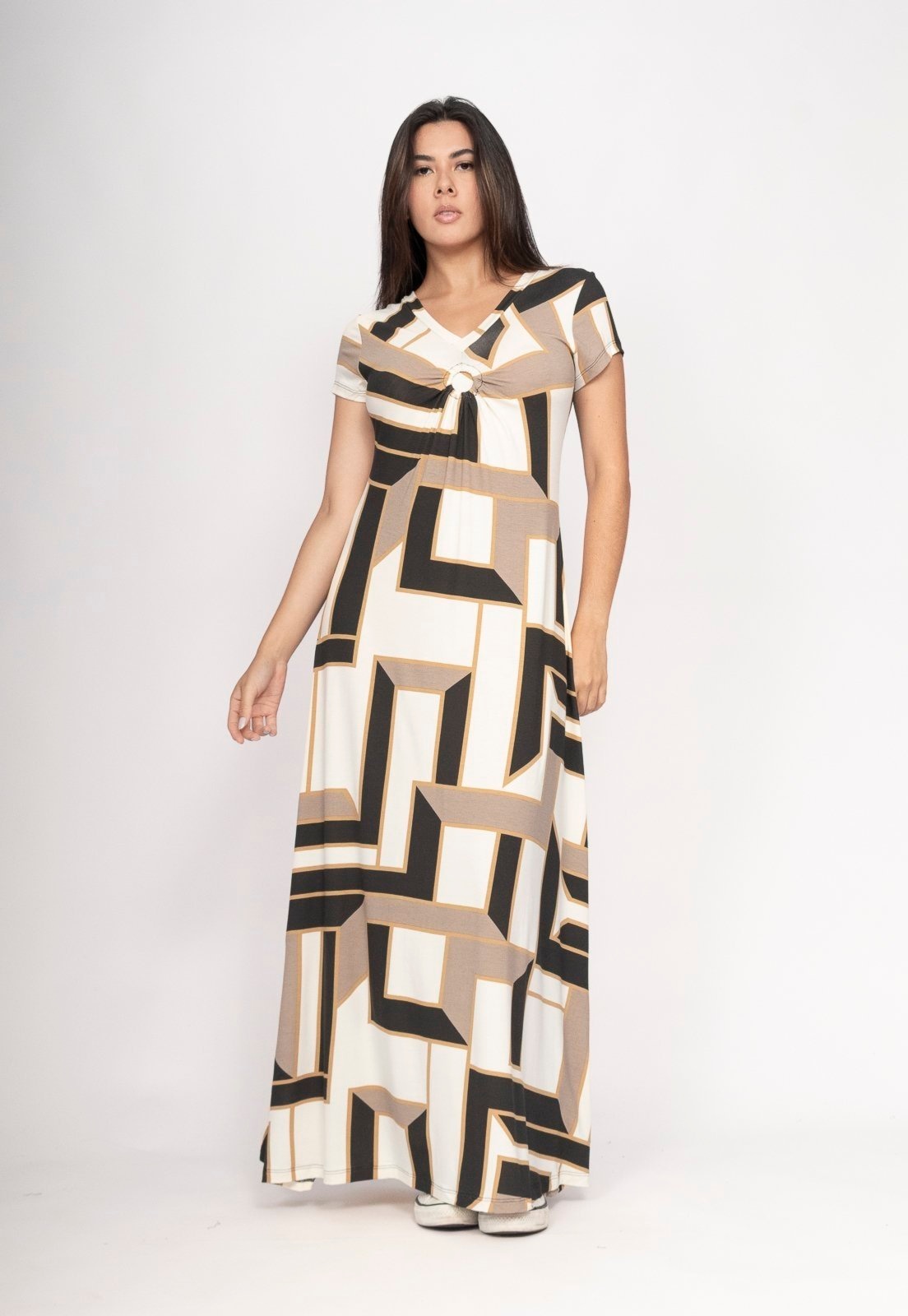 Imagem principal Vestido CabanaFree Coema Longo Malha Detalhe no Busto Estampa Igaci Cabanafree estampado