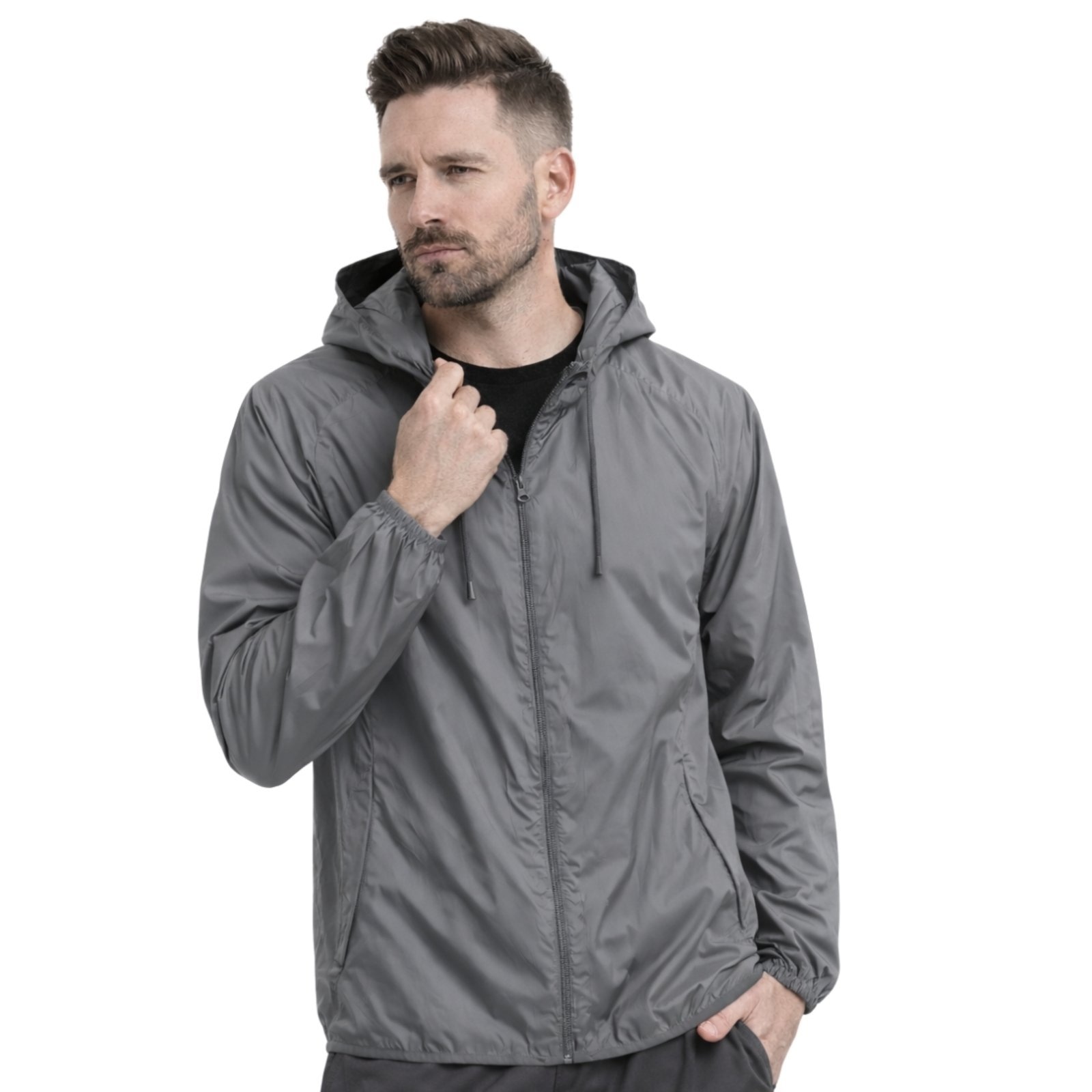 Imagem principal Jaqueta Corta Vento Impermeável Masculino Leve e Confortável Estilo Casual Liso Relaxado preto