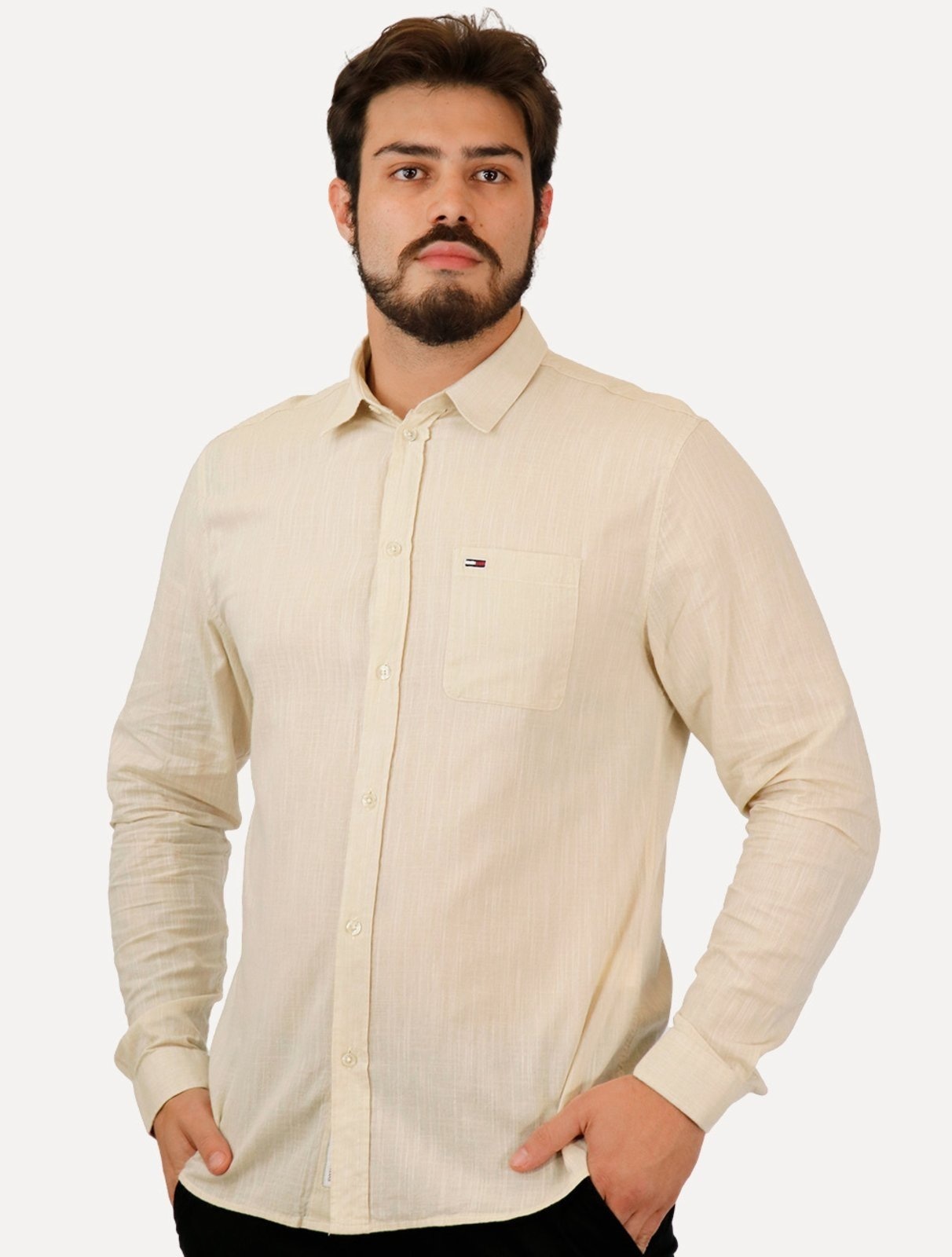 Imagem principal Camisa Tommy Jeans Masculina Regular Linen Blend Pocket Areia Mescla Tommy Jeans bege