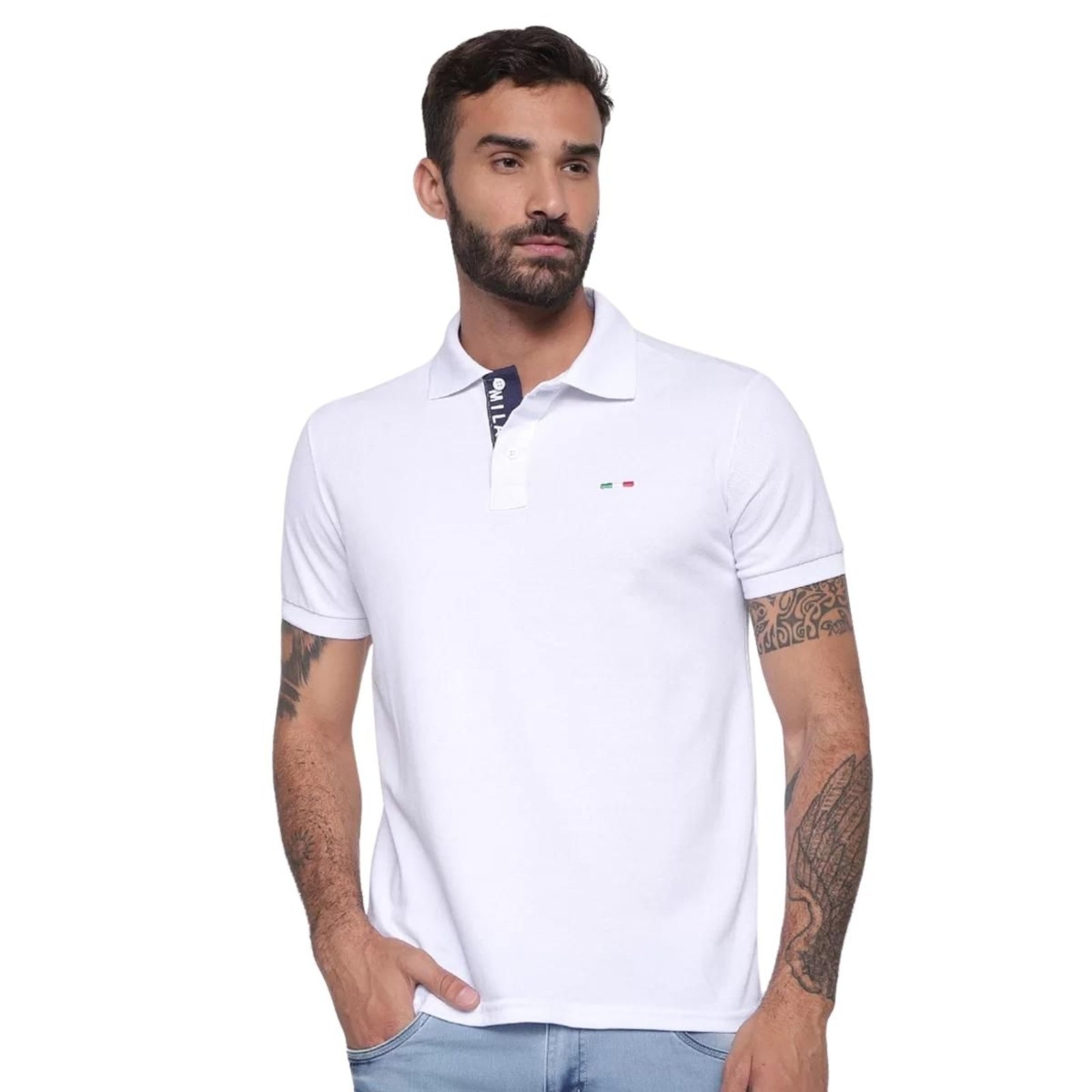 Imagem principal Camisa Polo Masculina Básica Industrie Piquet no Estilo Tommy Bordado Itália Branca Industrie branco