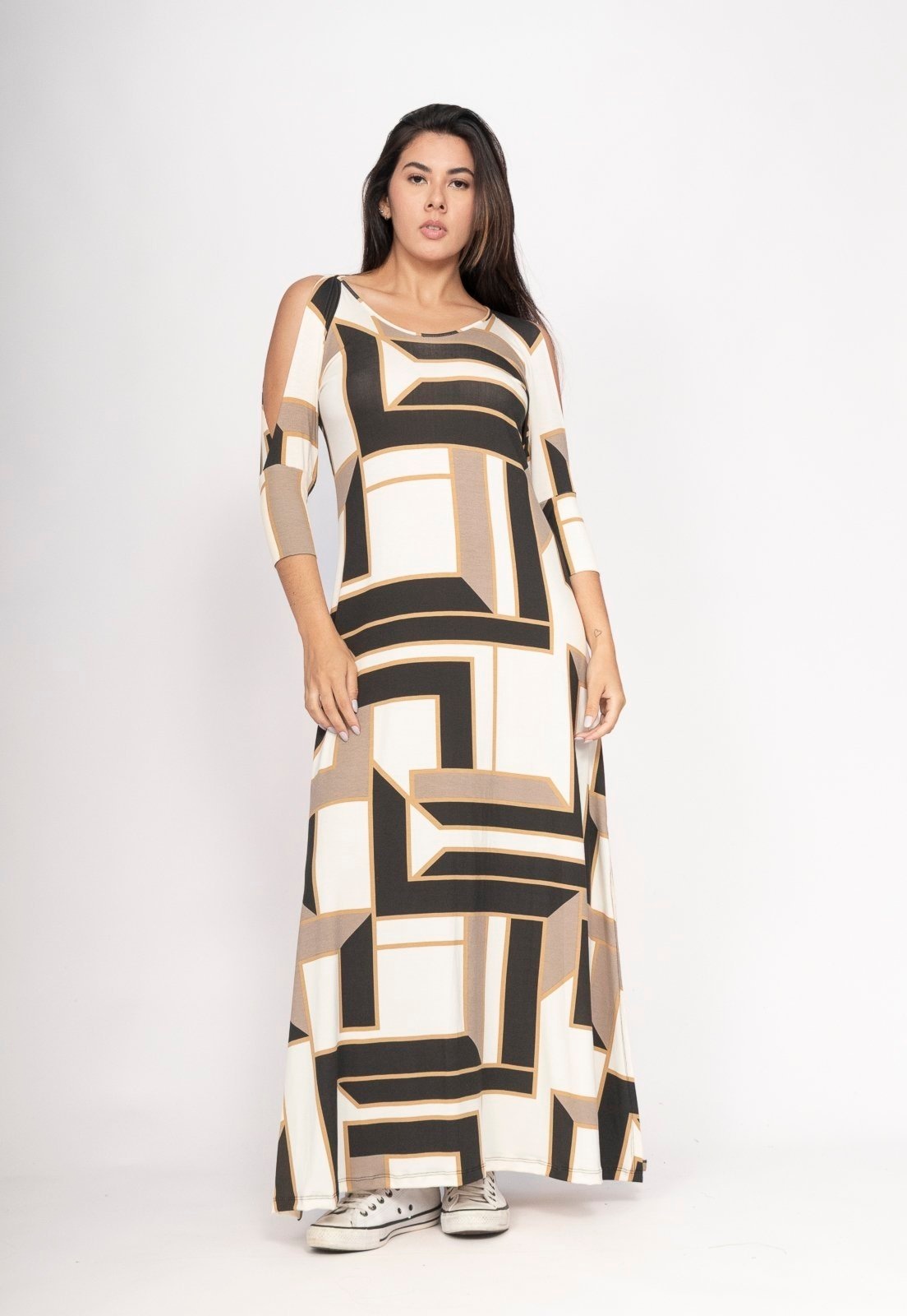 Imagem principal Vestido CabanaFree Boyrá Longo Malha Detalhe na Manga Estampa Igaci Cabanafree estampado