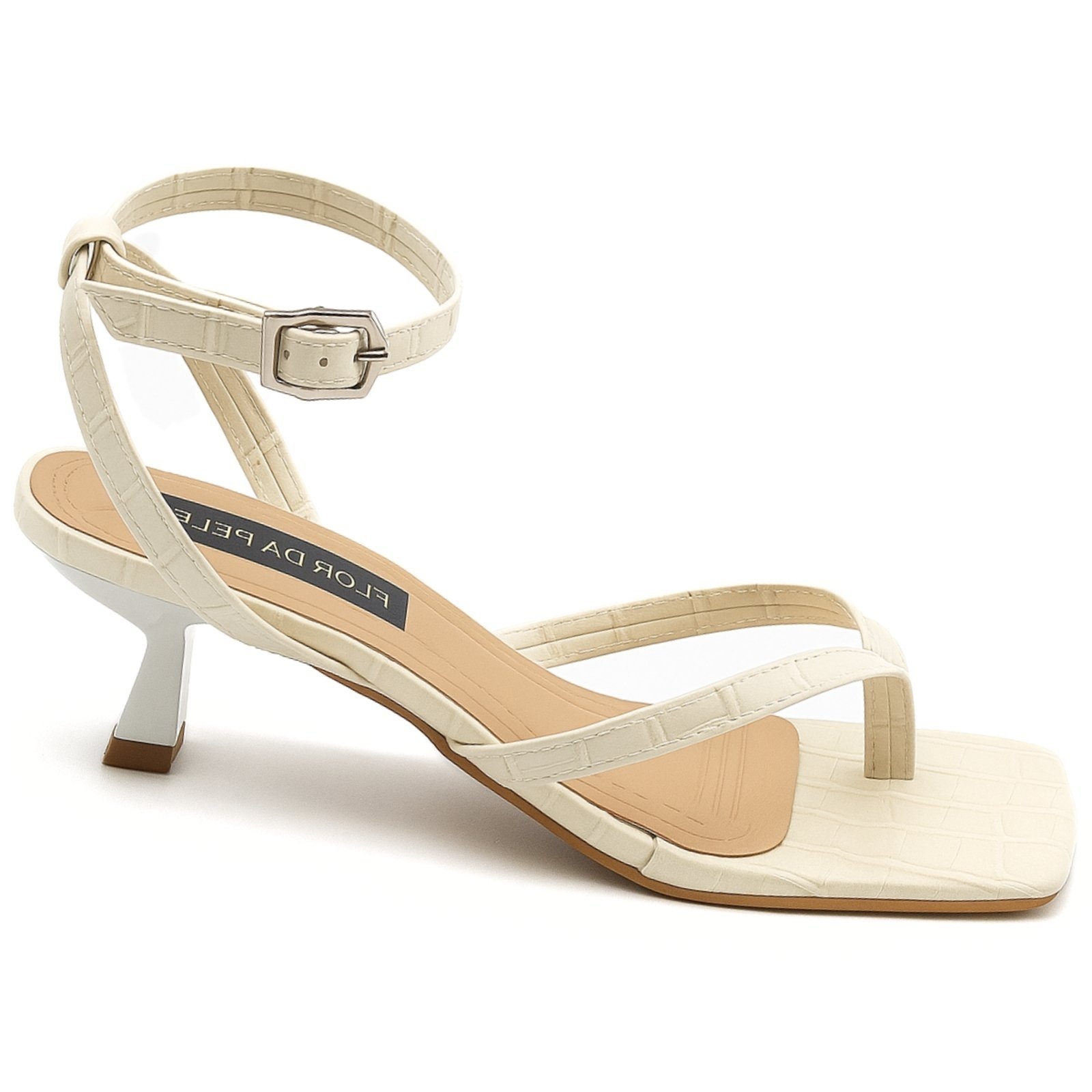 Imagem principal Sandáilia Feminina De Dedo Salto Baixo Fino 5412 Croco Off White Sete Sales preto white