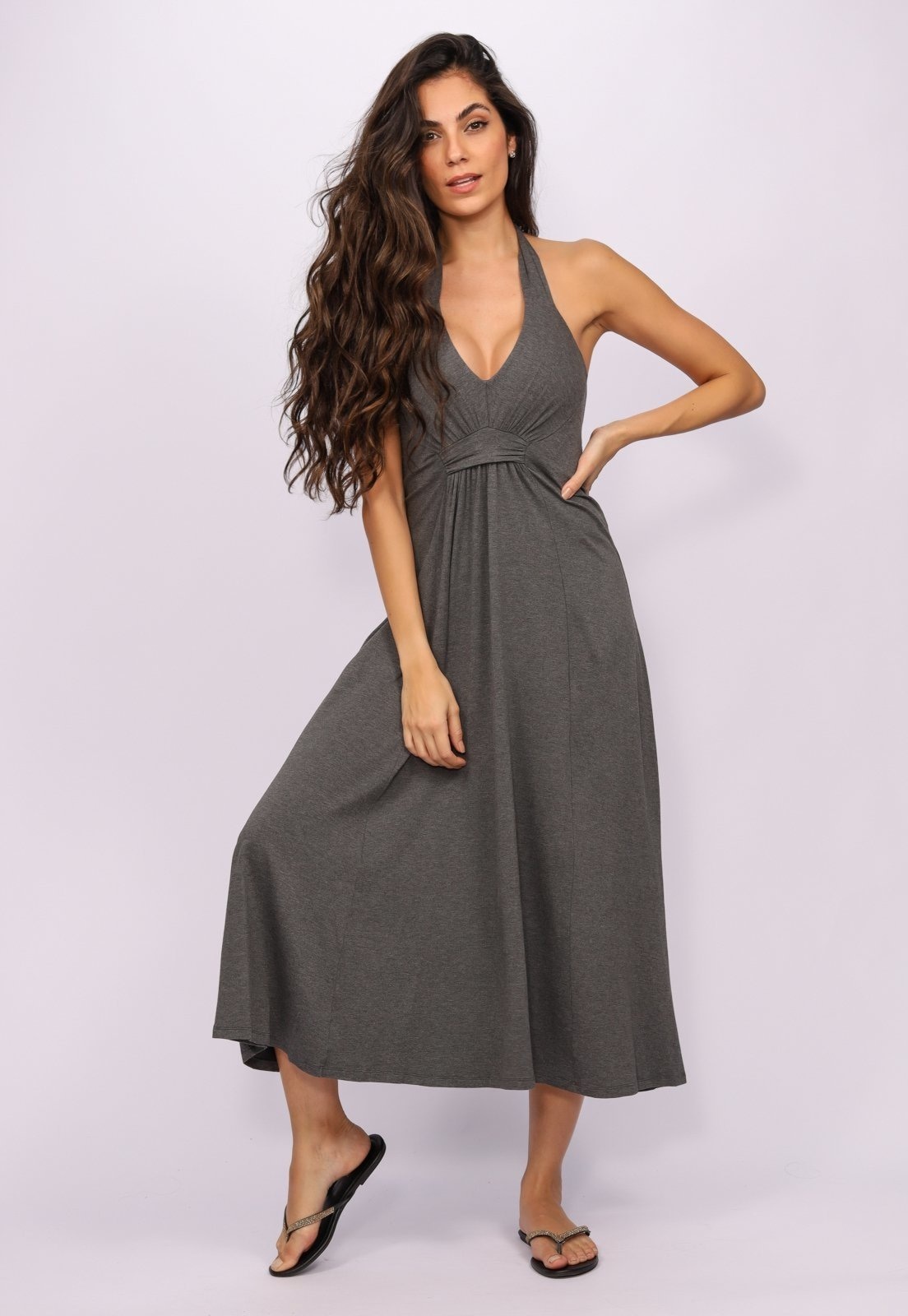 Imagem principal Vestido Longo Malha Frente Única Mecla Amazonia Vital cinza