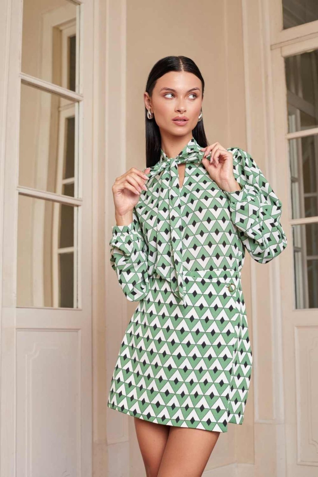 Imagem principal Short Saia Vanibele Geométrico Verde Vanibele branco/estampado/verde verde