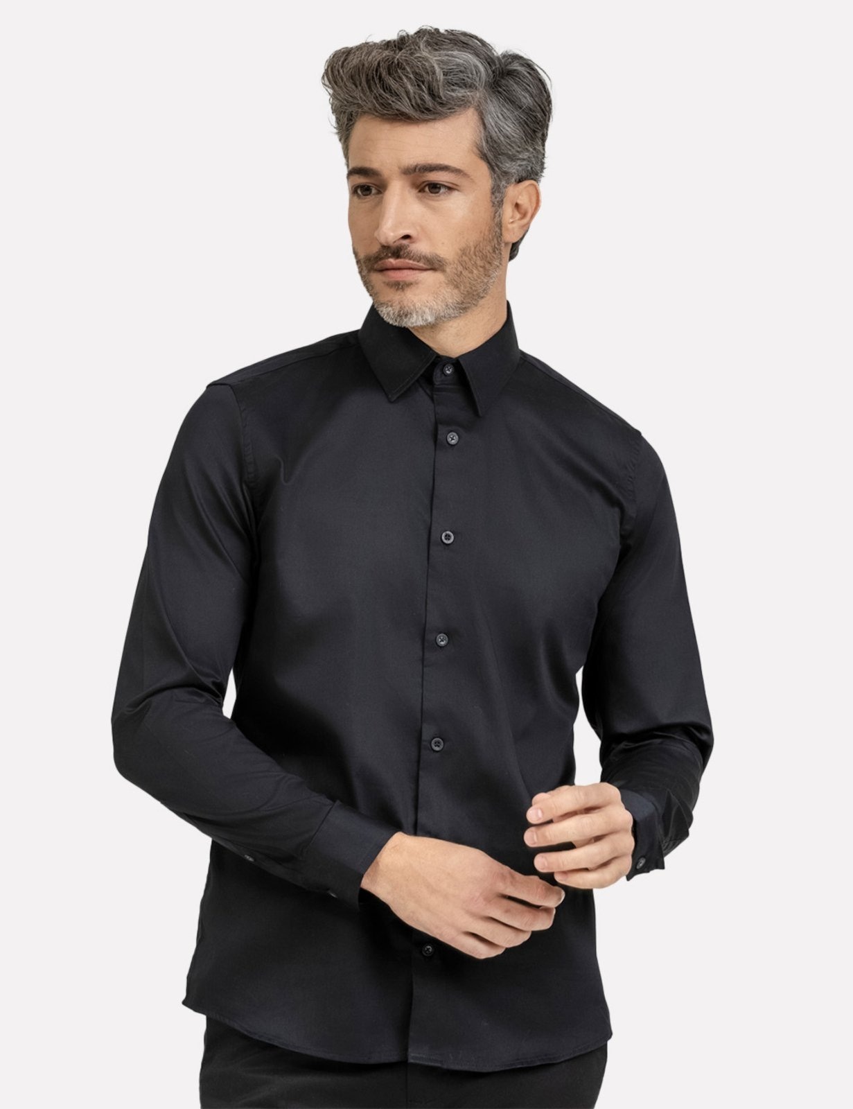 Imagem principal Camisa K&J Black Masculina Regular Social Cetim ML Preta King E Joe preto black