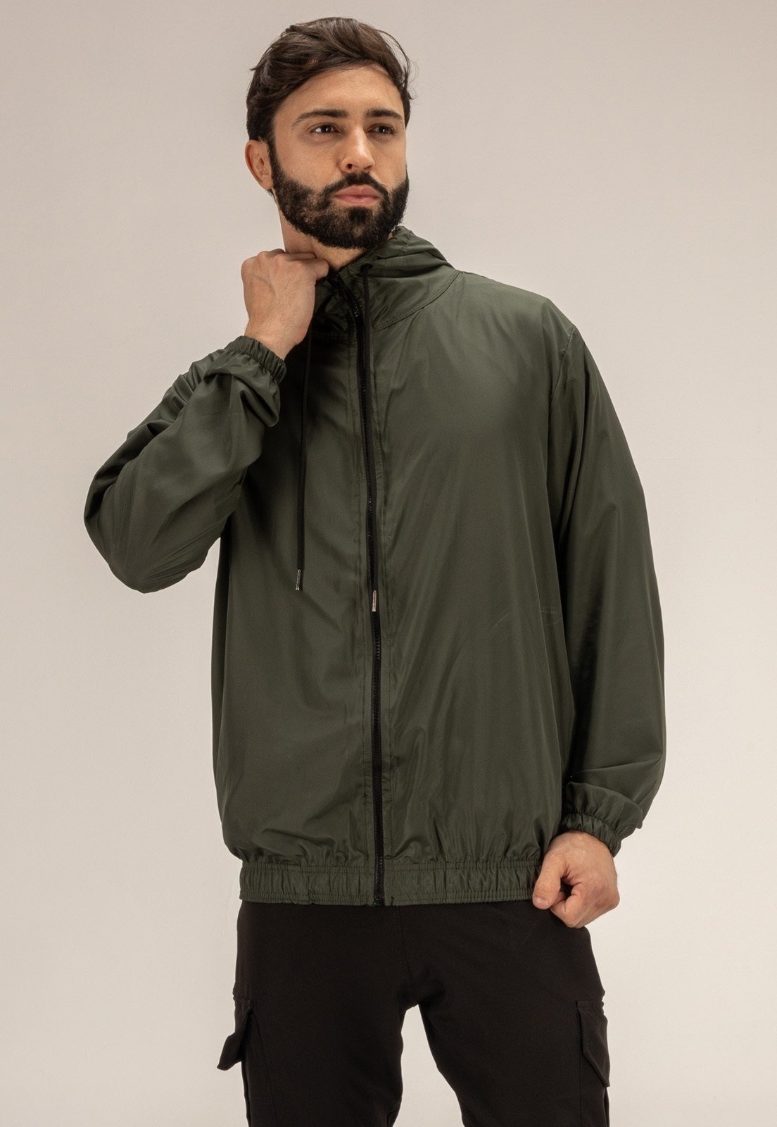 Imagem principal Blusa de Frio Corta Vento Esportiva Semi Impermeável Masculino Escuro Gola Alta Dulk verde/verde militar verde