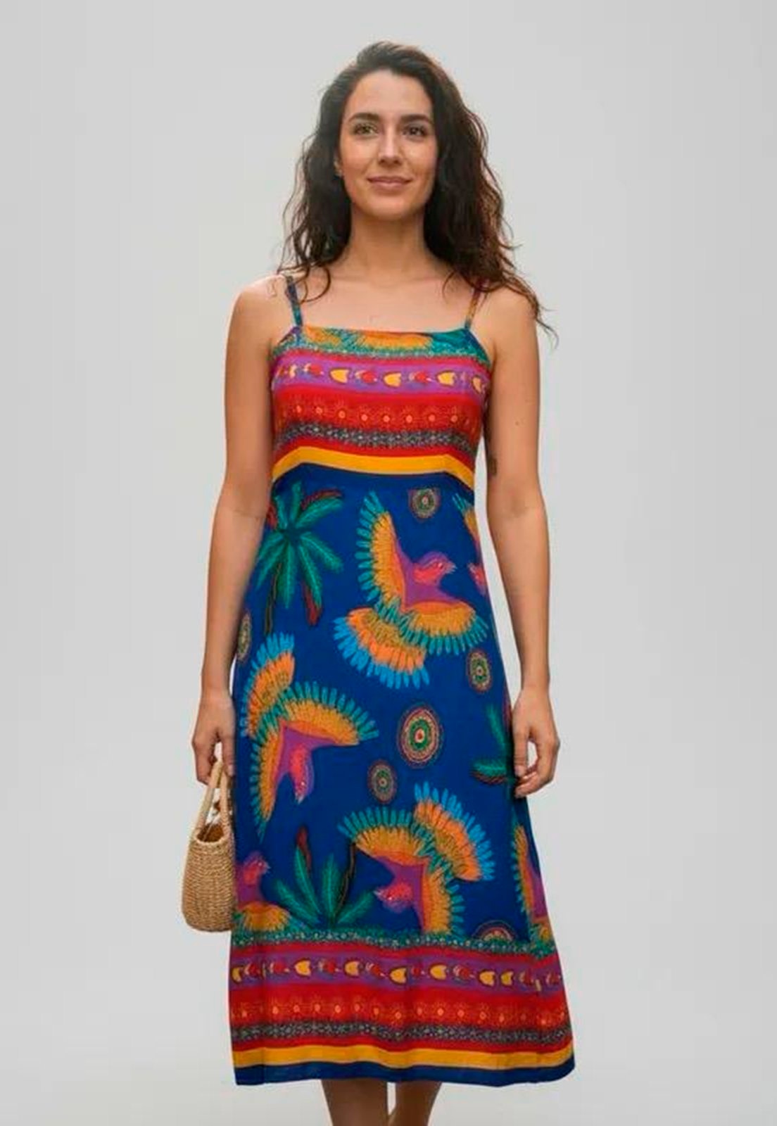 Imagem principal Vestido Amazonia Vital Midi Alça Fina Estampa Dança dos Passáros Amazonia Vital estampado