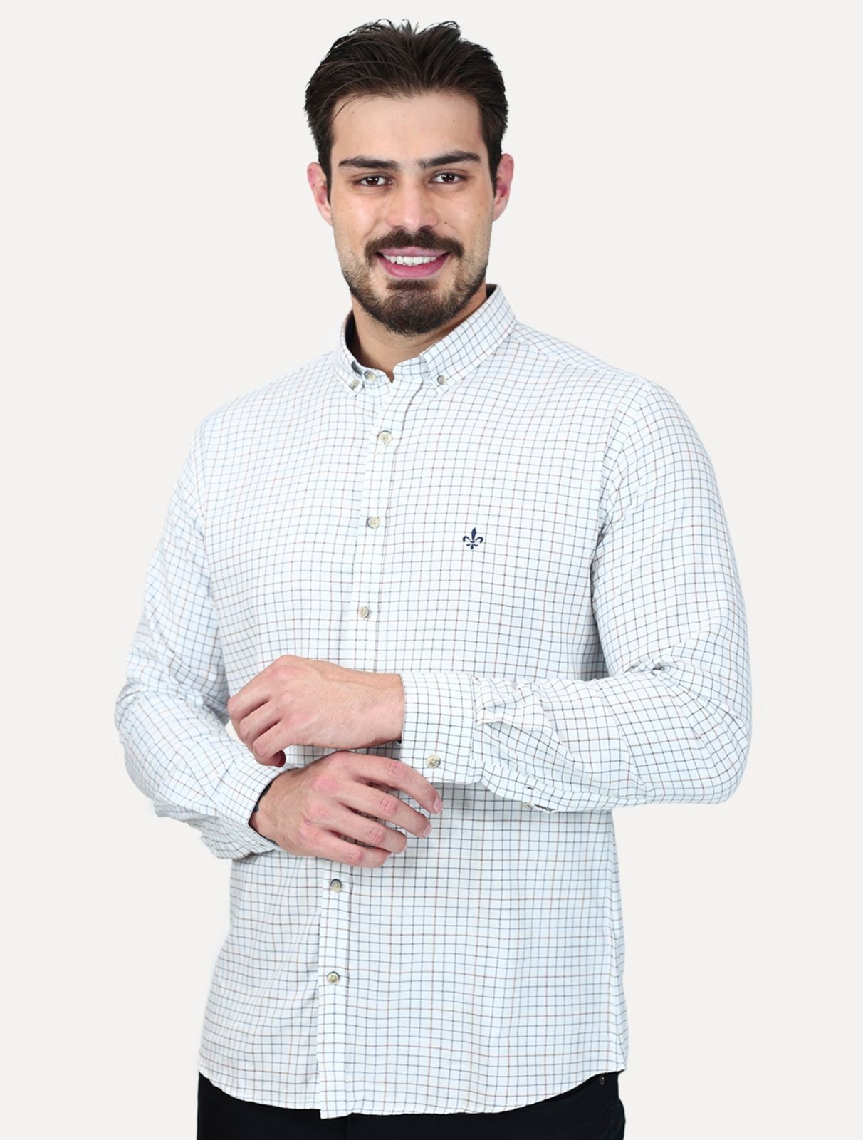 Imagem principal Camisa Dudalina Masculina Slim Superfine Cotton Xadrez Grid Branca Dudalina branco