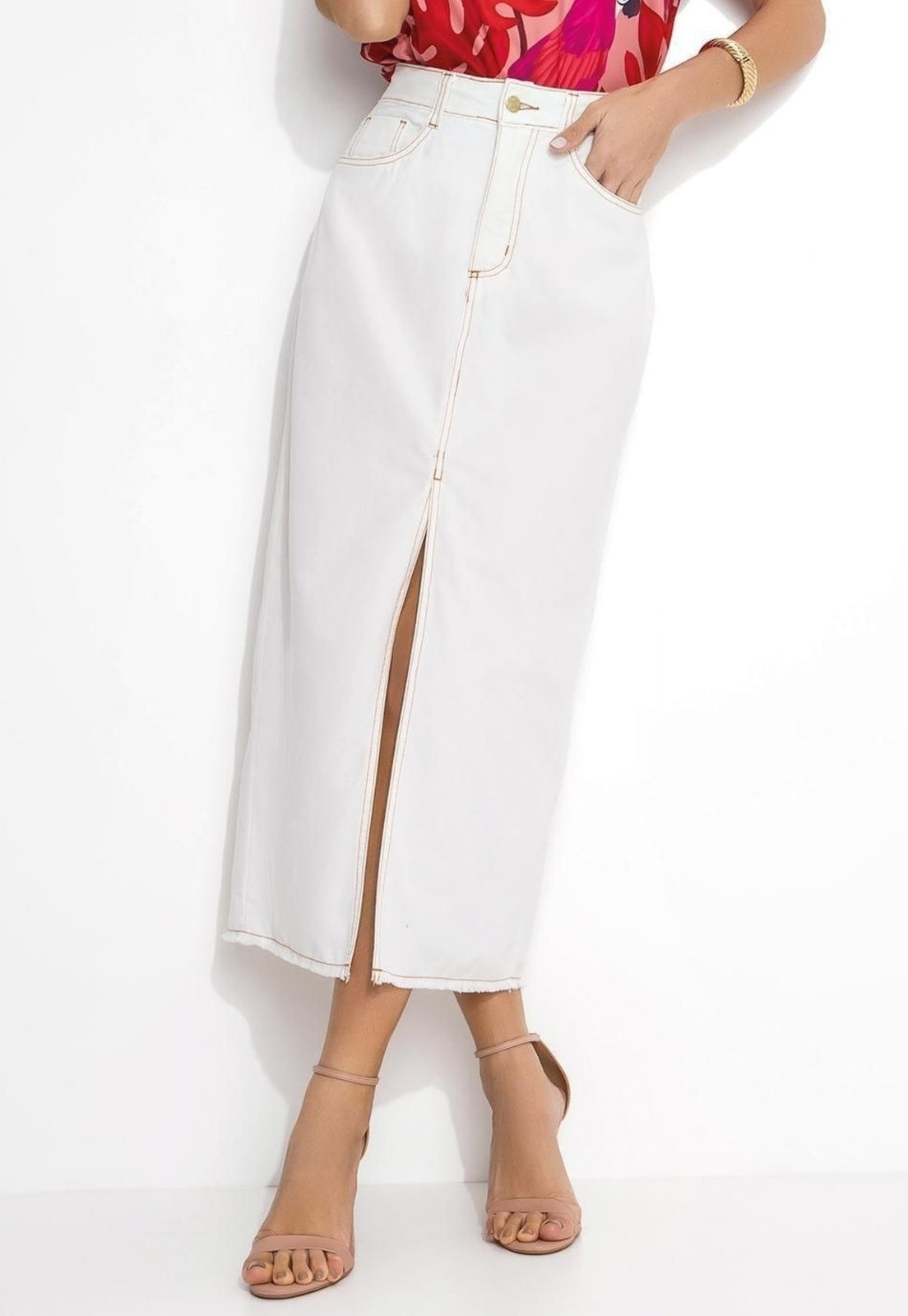 Imagem principal Saia Com Bolsos E Fenda Off White Quintess bege white