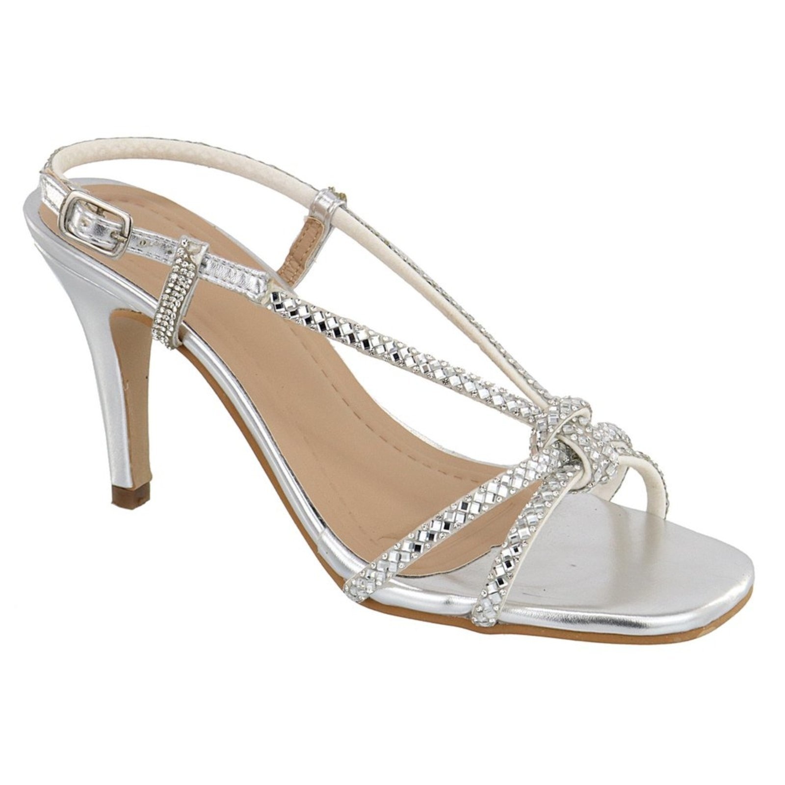 Imagem principal Sandália Feminina Salto Fino Metalizada Com Strass 197010 Flor da Pele prata