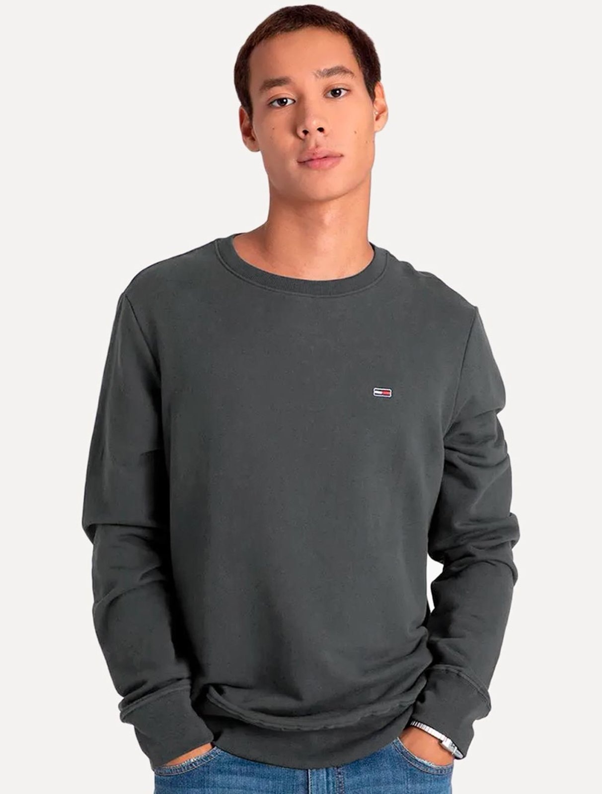 Imagem principal Moletom Tommy Jeans Masculino Fleece Flag Crewneck Chumbo Tommy Jeans cinza