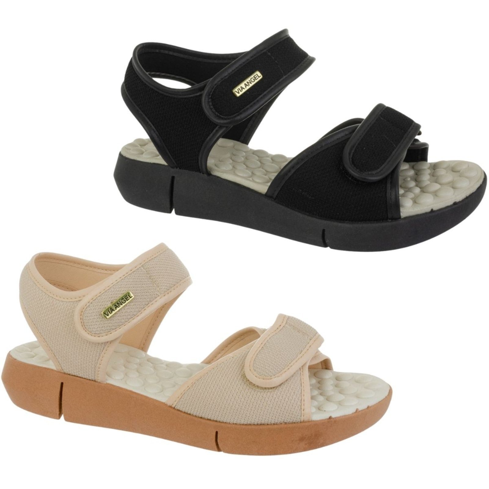 Imagem principal Kit 2 Sandália Feminina Papete Anatômica Ortopédica Confortável Leve Via Angel 56.04 Preto e Bege VIA ANGEL multicolorido