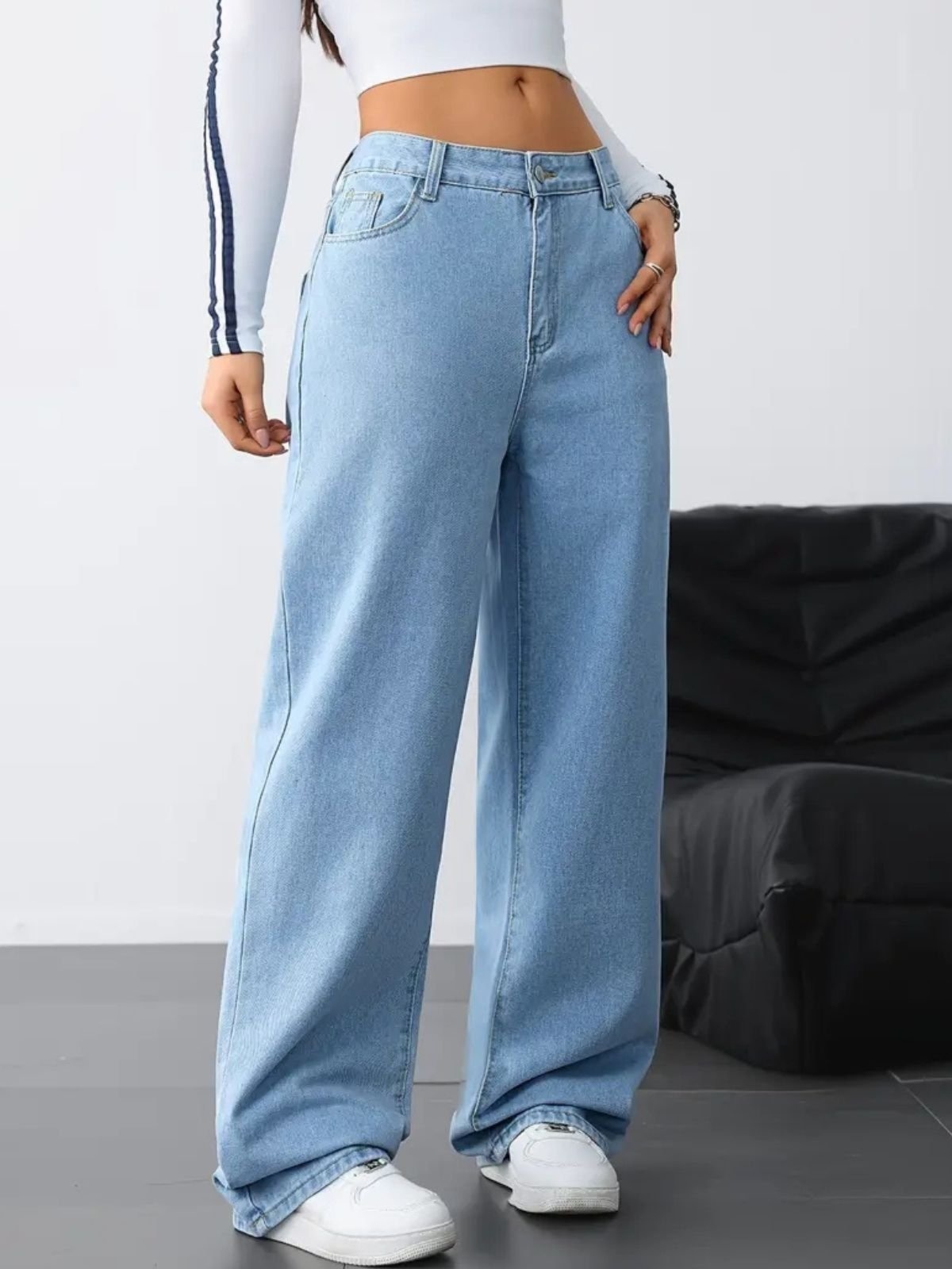 Imagem principal Calça Jeans Wide Leg Feminina Safira Moda Pantalona Claro Safira Moda azul