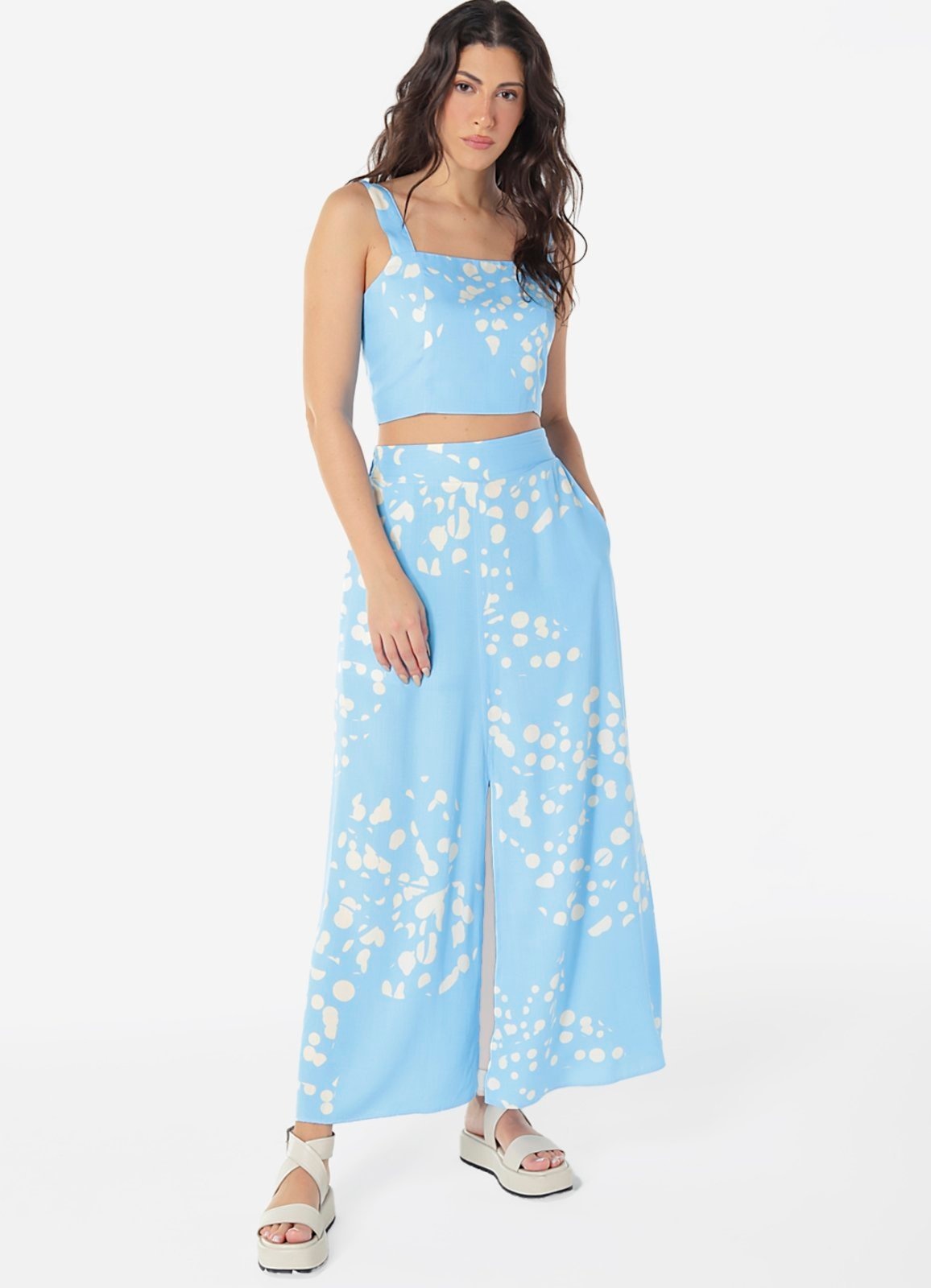 Imagem principal Conjunto Saia Longa com Bolsos e Top Estampado SOB azul