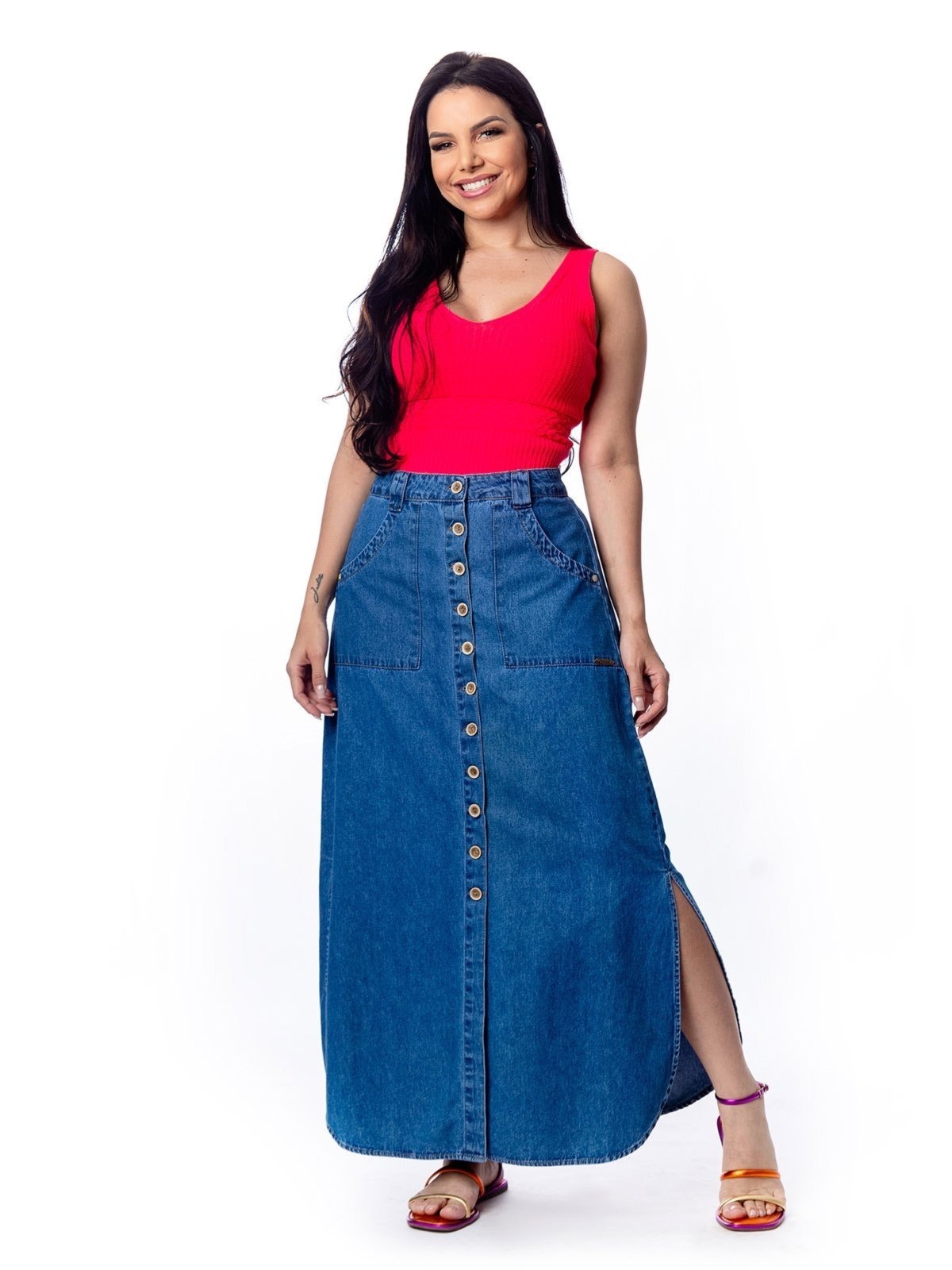 Imagem principal Saia Longa Restrito Jeans Com Elástico e Fenda MÉDIO Restrito Jeans azul