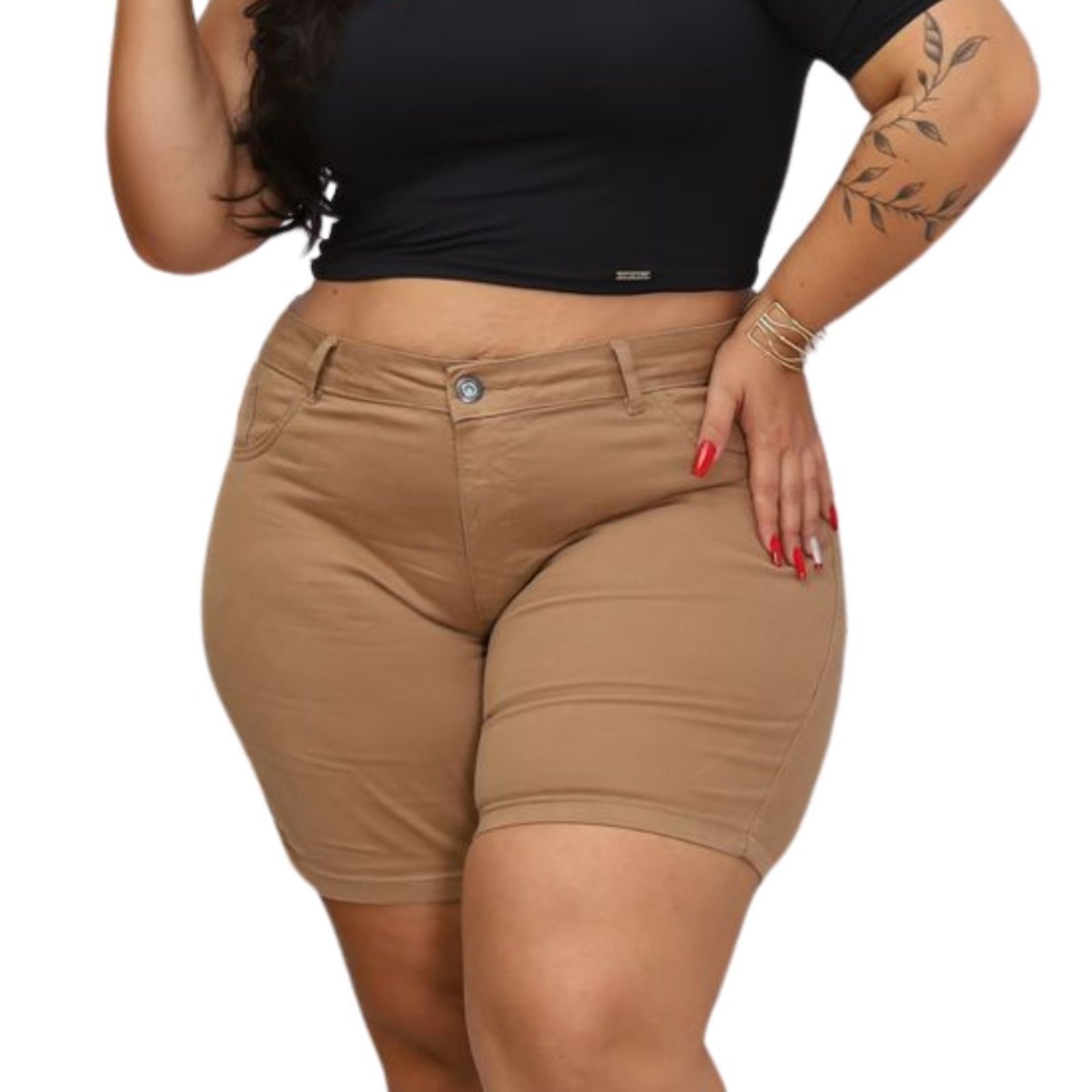 Imagem principal Shorts Feminino Claro Estilo Meia Coxa Plus Size Mirella Alleppo Jeans marrom