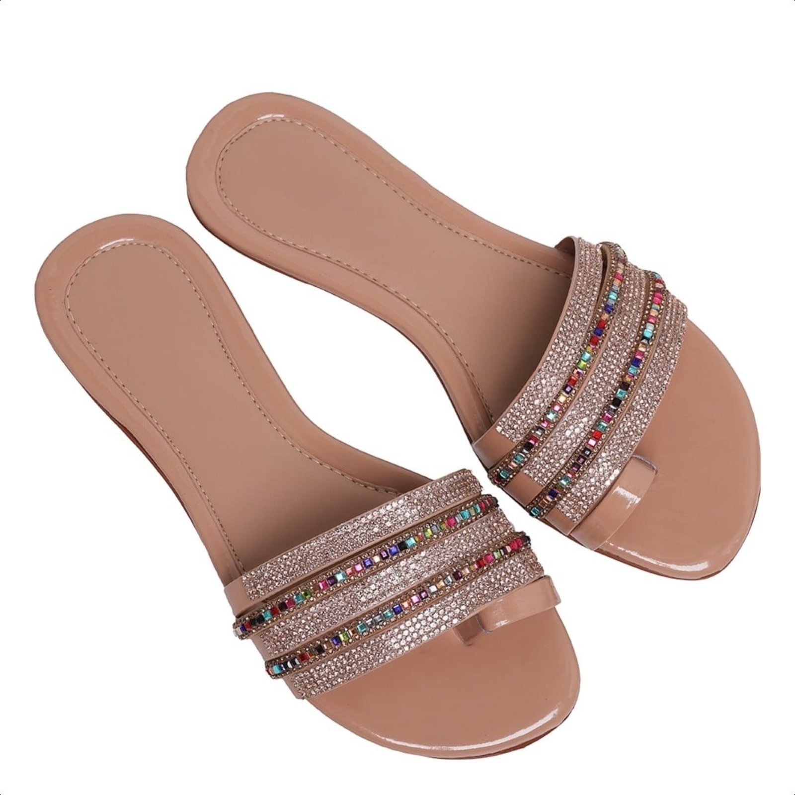 Imagem principal Chinelo Rasteirinha Feminina Com Strass Brilho Papete Carmelo Shoes Casual Festa CARMELO SHOES bege