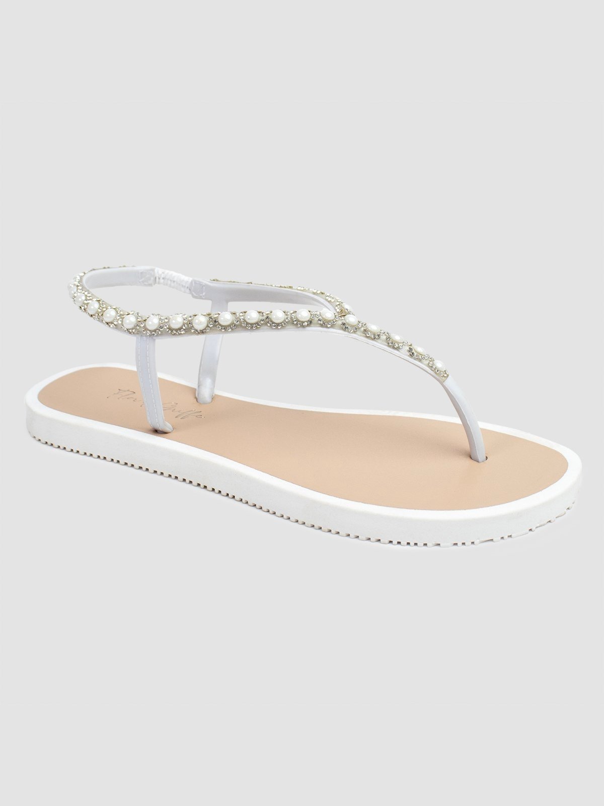 Imagem principal Chinelo De Dedo Flor De Griffe Off-White Feminino Pedras Casual Strass Papete Delicado Verão Dia a Dia Casual F G FLOR DE GRIFFE branco white