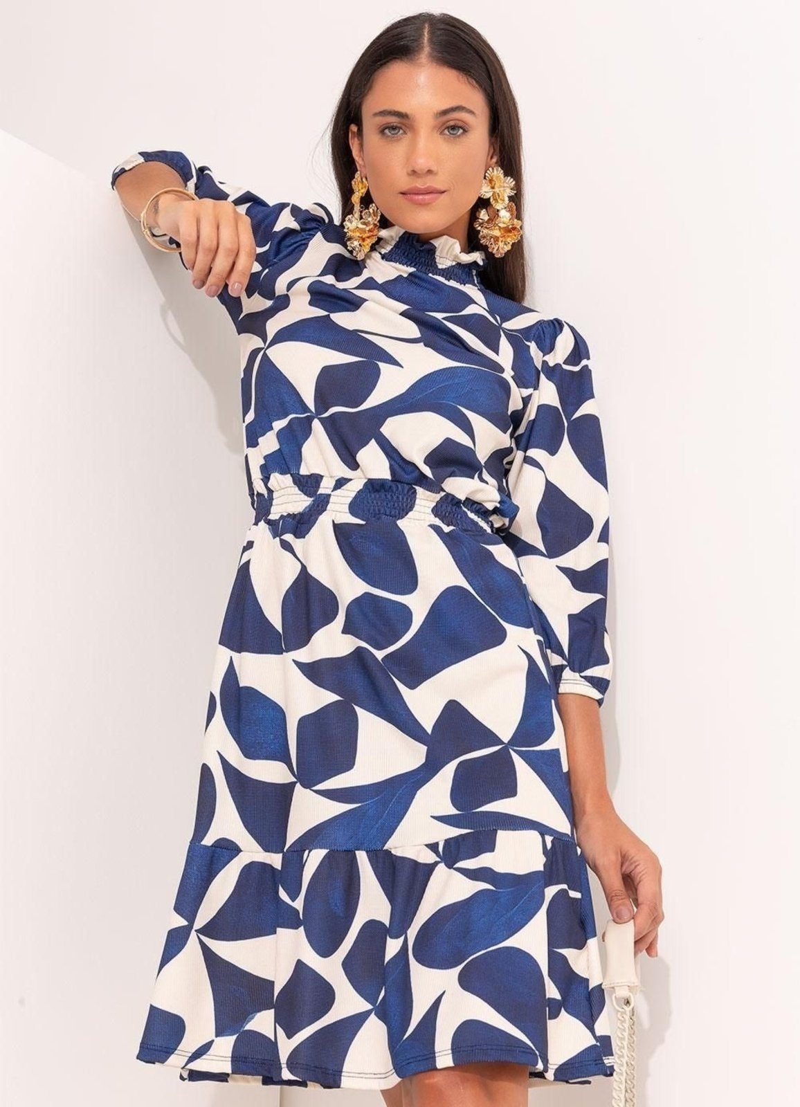 Imagem principal Vestido Malha Canelada Geométrico Colorido Quintess azul