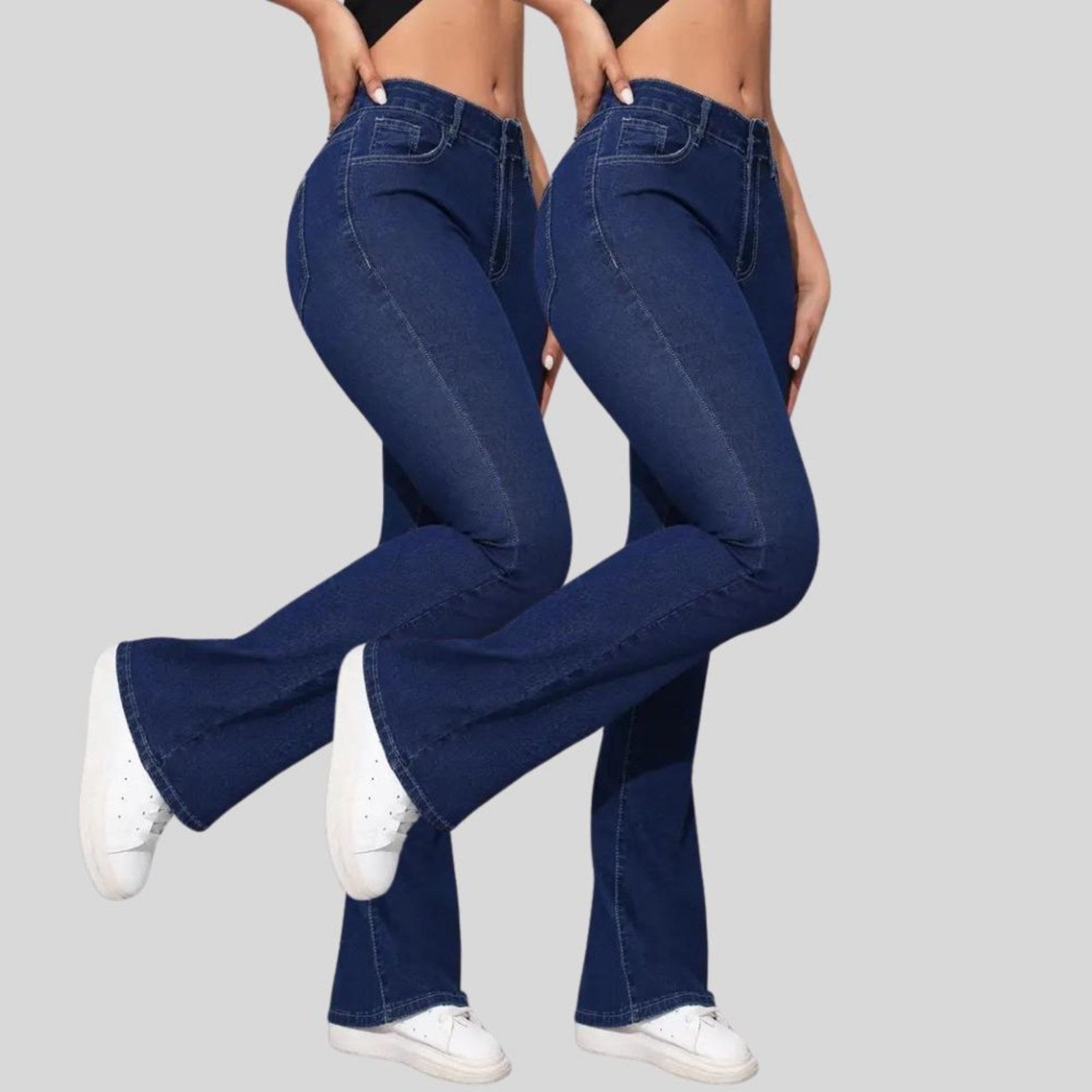 Imagem principal Kit 2 Calça Flare Jeans Feminina Tex Jeans Boca de Sino Cintura Alta Modeladora com Elastano Escuro TEX JEANS azul