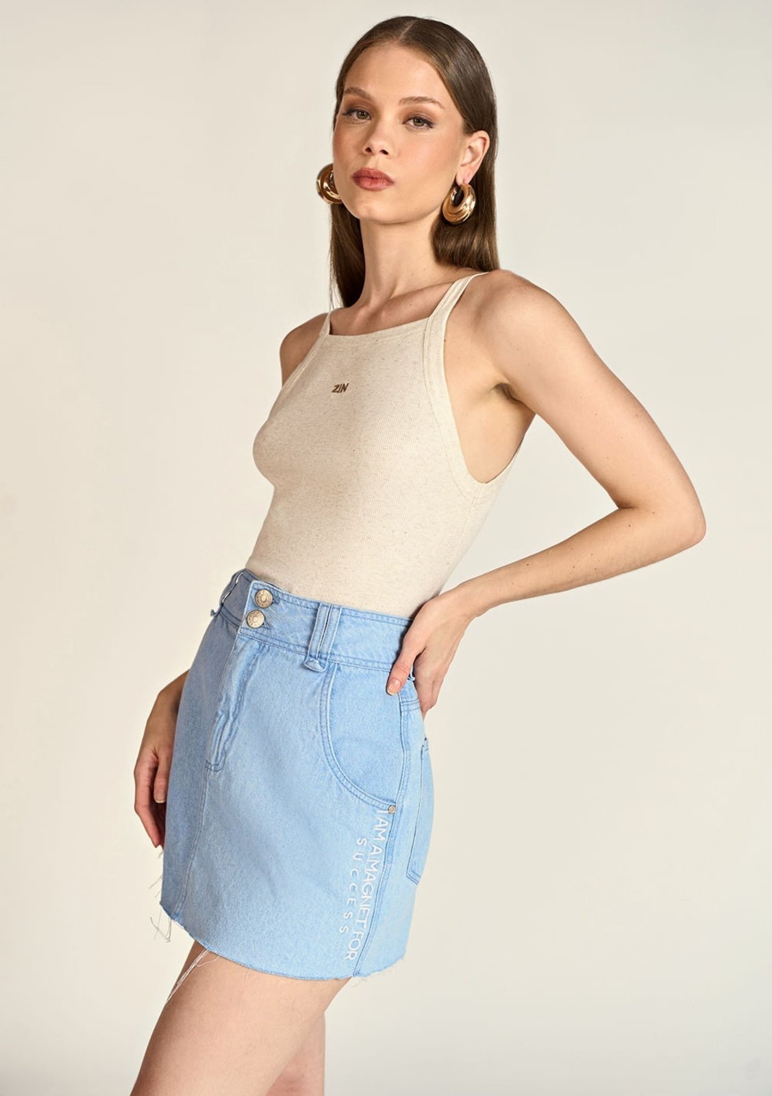 Imagem principal Saia Zinco Curta Five Pockets Com Bordado Zinco jeans