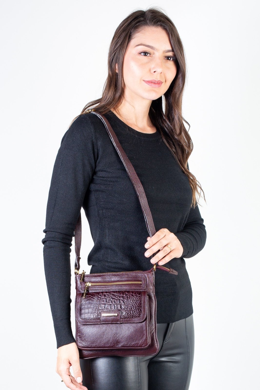 Imagem principal Bolsa pequena transversal em couro liso Emma - Marsala Andrea Vinci vermelho