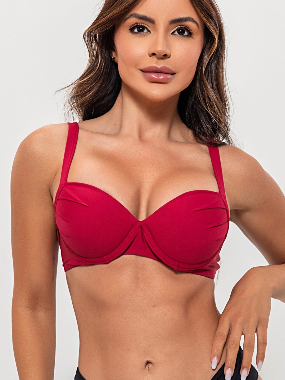 Imagem principal Biquíni Busto Sutiã Orla da Praia Avulso com Bojo Meia Taça e Aro Alças Largas Escuro Orla da Praia rosa/vermelho rosa