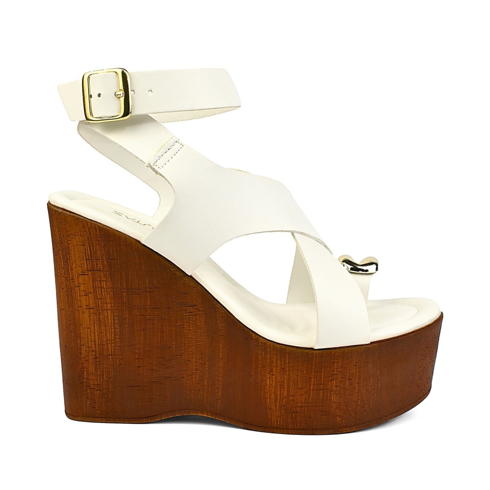 Imagem principal Sandália Feminina Plataforma Zature Confortável Blogueira Salto Alto Grosso Anabela Enfeite Metalizado Tiras OffWhite ZATURE STORES off-white offwhite