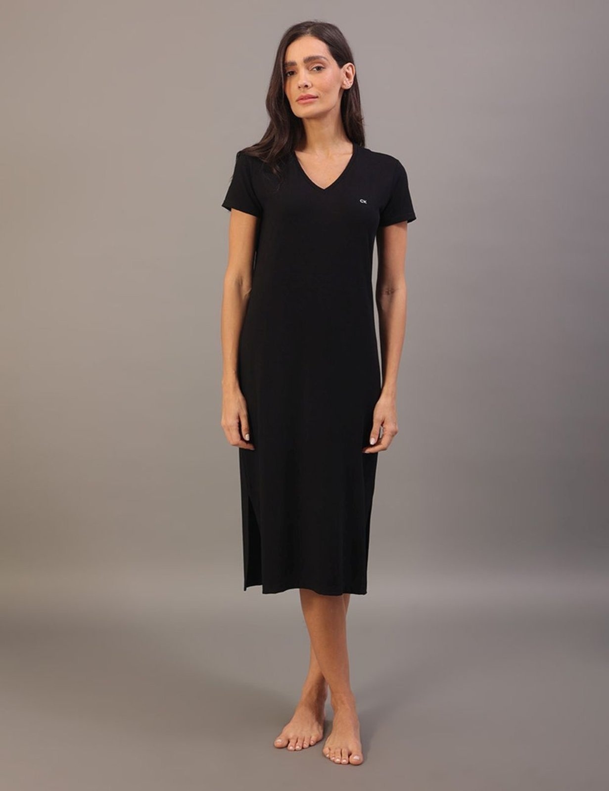 Imagem principal Camisola Feminina Midi Visco Canelada Calvin Klein Feminina Underwear Calvin Klein Jeans preto