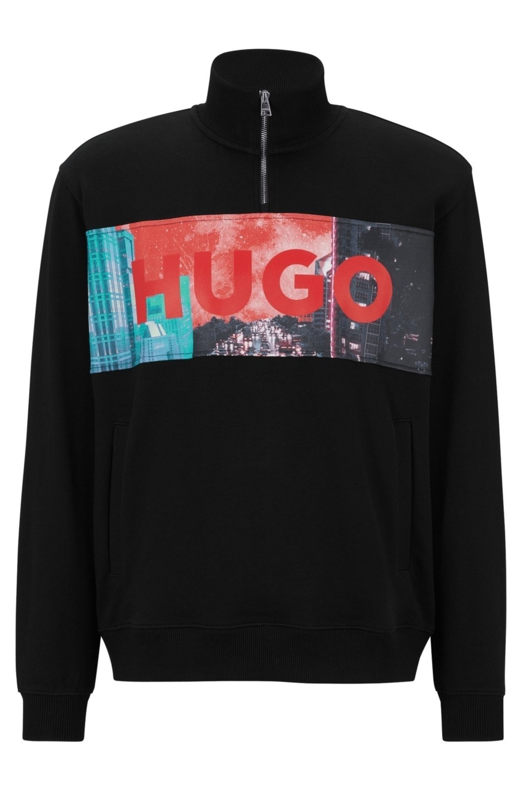 Imagem principal Moletom De Algodão Felpudo Com Fecho De Zíper E Arte Do Logotipo HUGO preto